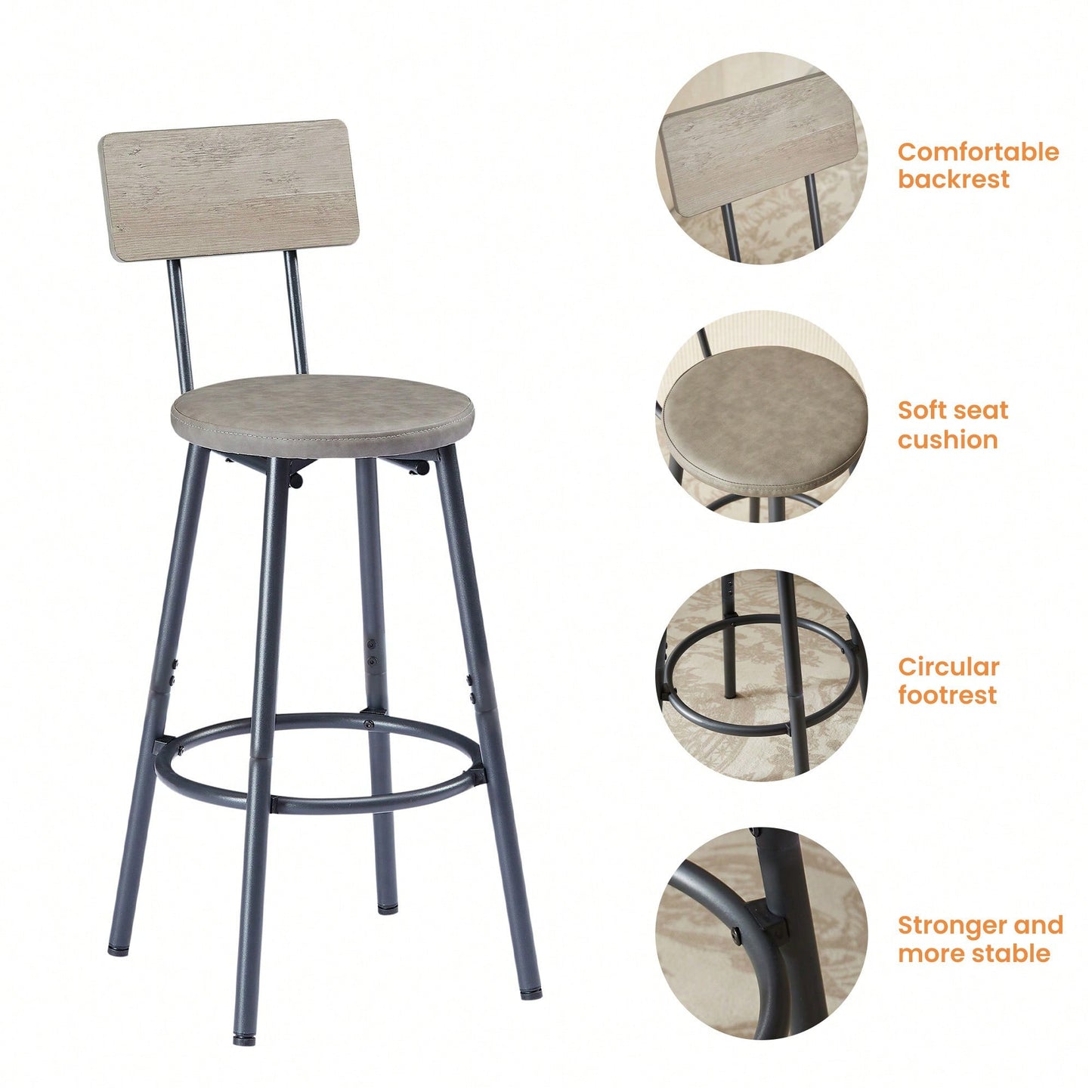 Industrial Style 7 Piece Pub High Dining Set With Rustic Grey Table And 6 PU Leather Bar Chairs For Kitchen And Living Room