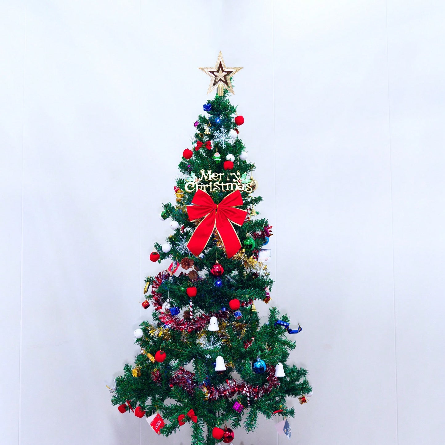 6ft Artificial Christmas Tree With Energy-Saving LED Lights And 195 Pendant Skirts And Guardrails