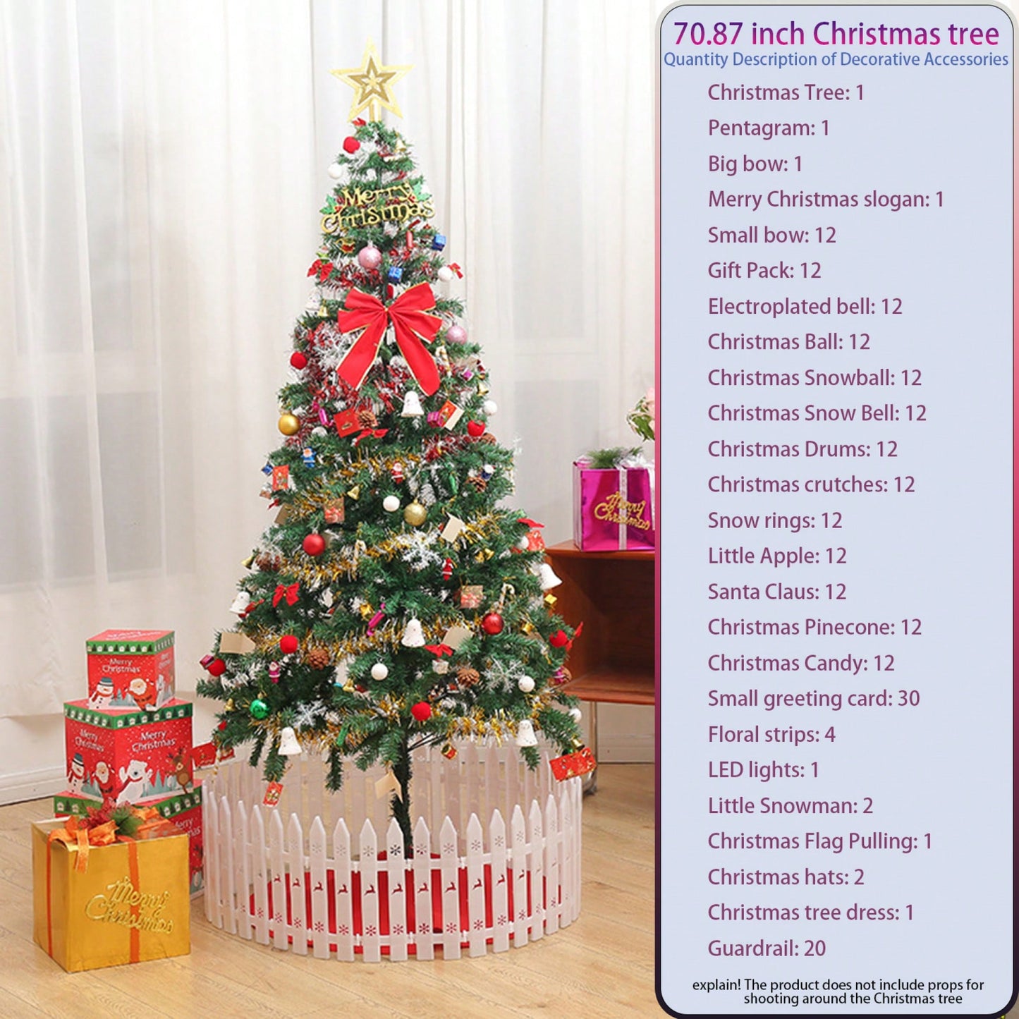 6ft Artificial Christmas Tree With Energy-Saving LED Lights And 195 Pendant Skirts And Guardrails