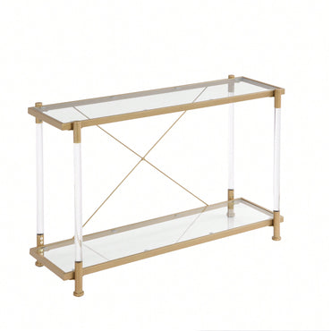 Elegant 43.31 Inch Golden Glass Console Table For Living Room And Bedroom - Stylish Acrylic Side Table