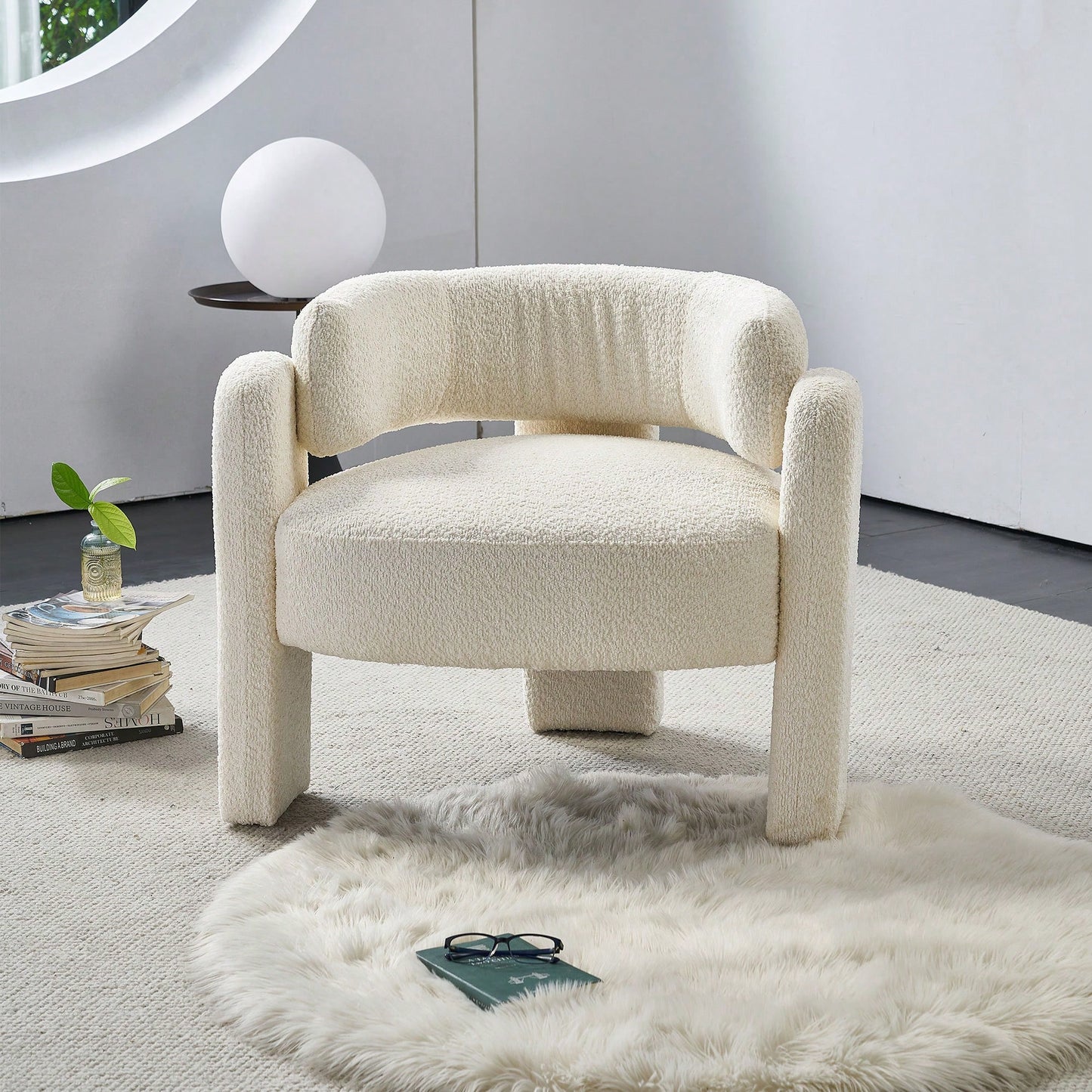 Boucle Upholstery Accent Chair 34.65 Inches Wide Stylish Comfort For Living Room Or Office Beige