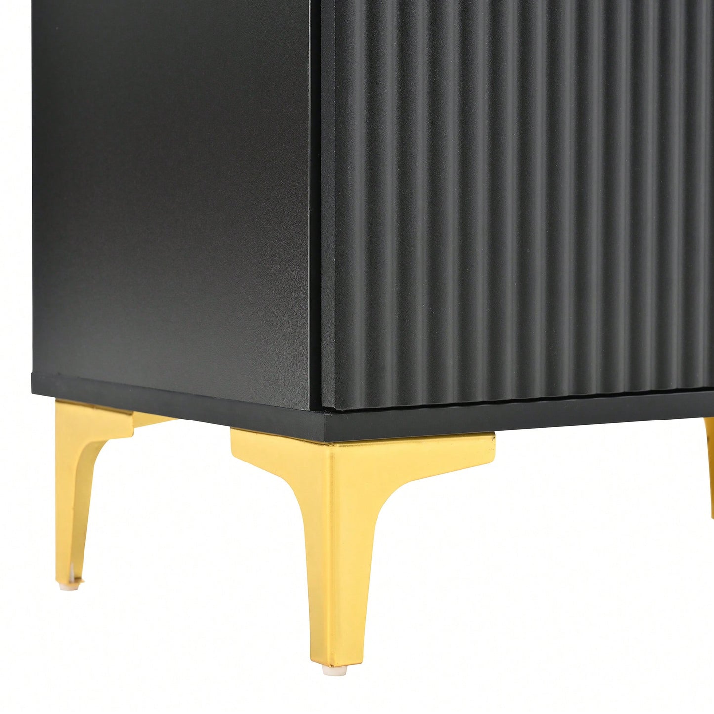 Modern Luxury 4-in-1 Hall Tree Entryway Bench with Cushion Adjustable Shelves Fluted Doors Coat Rack and 8 Gold Hooks Black