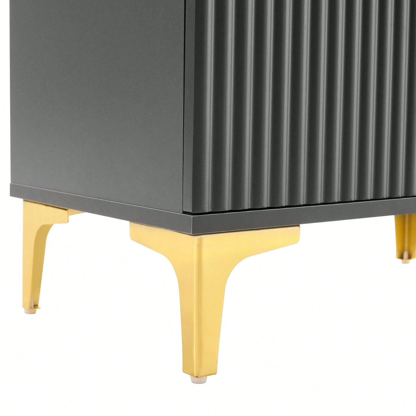 Modern Luxury 4-in-1 Hall Tree Entryway Bench with Cushion Adjustable Shelves Fluted Doors Coat Rack and 8 Gold Hooks Black