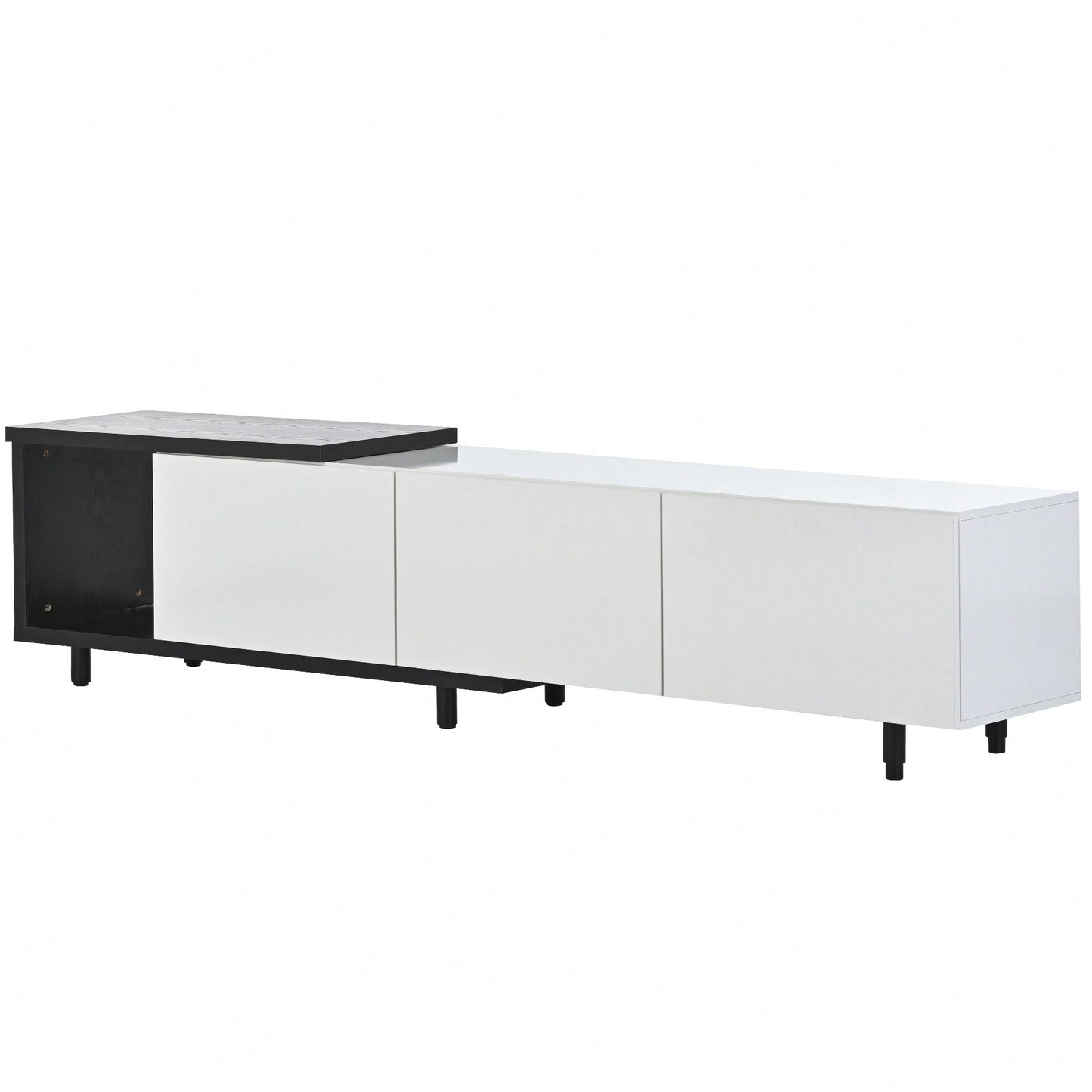 Modern Extendable TV Stand For 80 Inch And Larger TVs Stylish Black And White Design