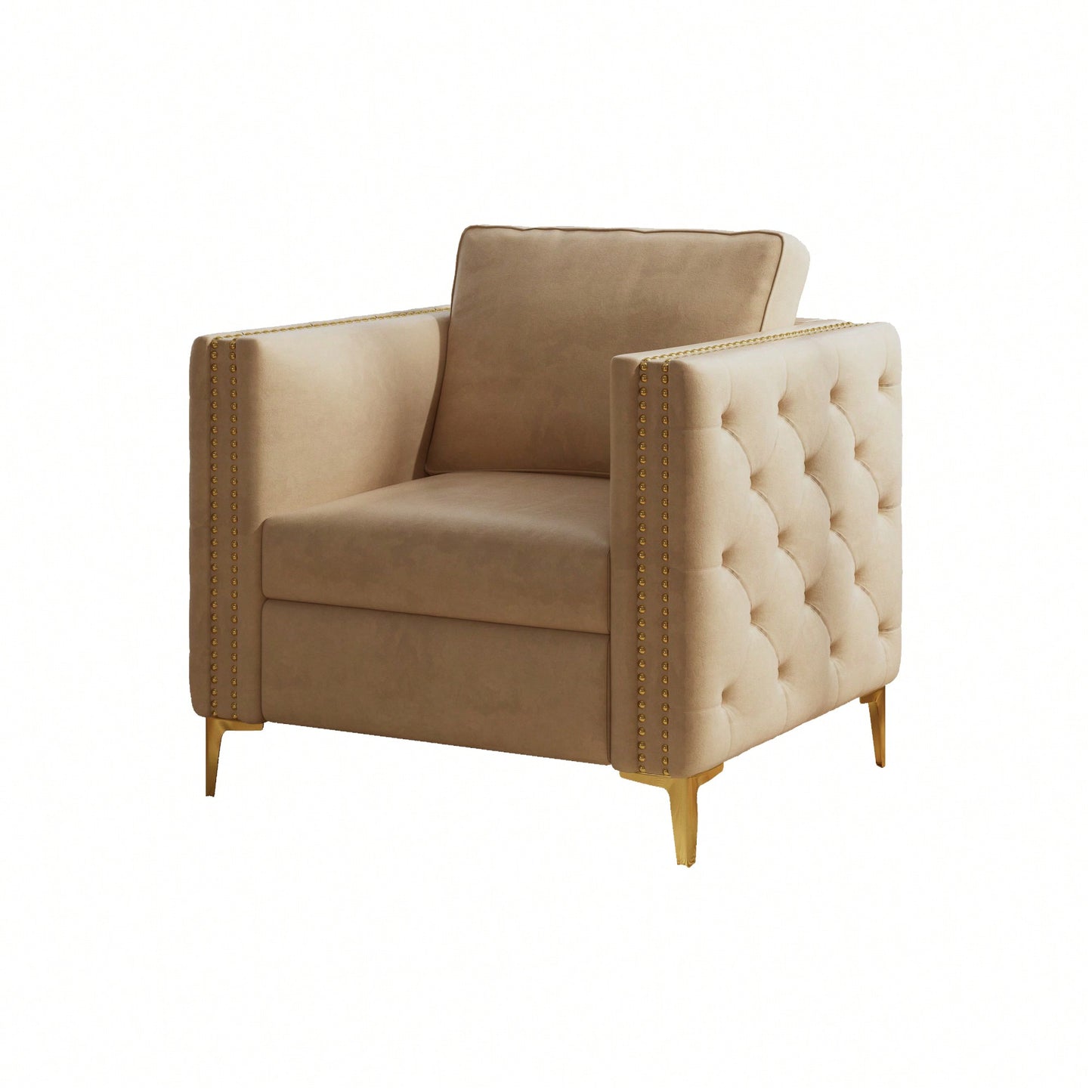 Elegant Beige Velvet Upholstered Accent Chair With Metal Legs For Living Room