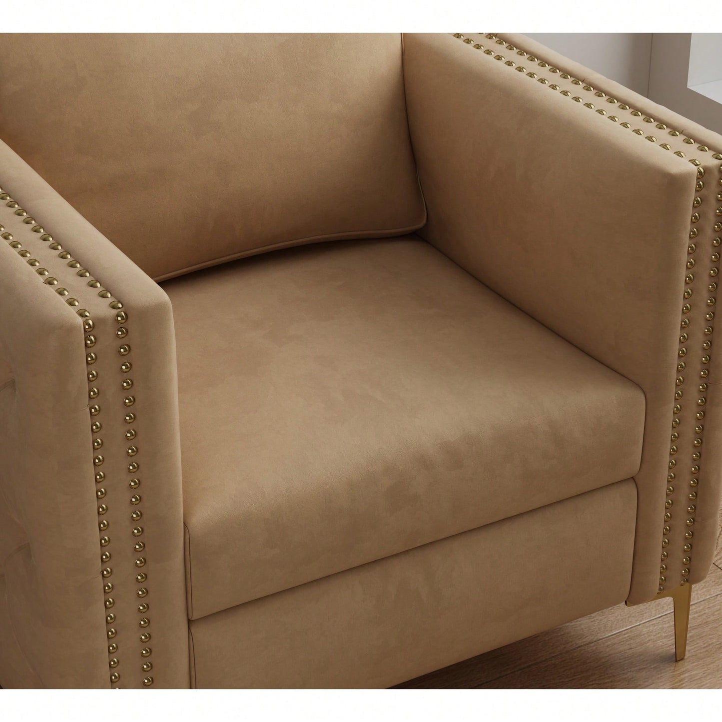Elegant Beige Velvet Upholstered Accent Chair With Metal Legs For Living Room