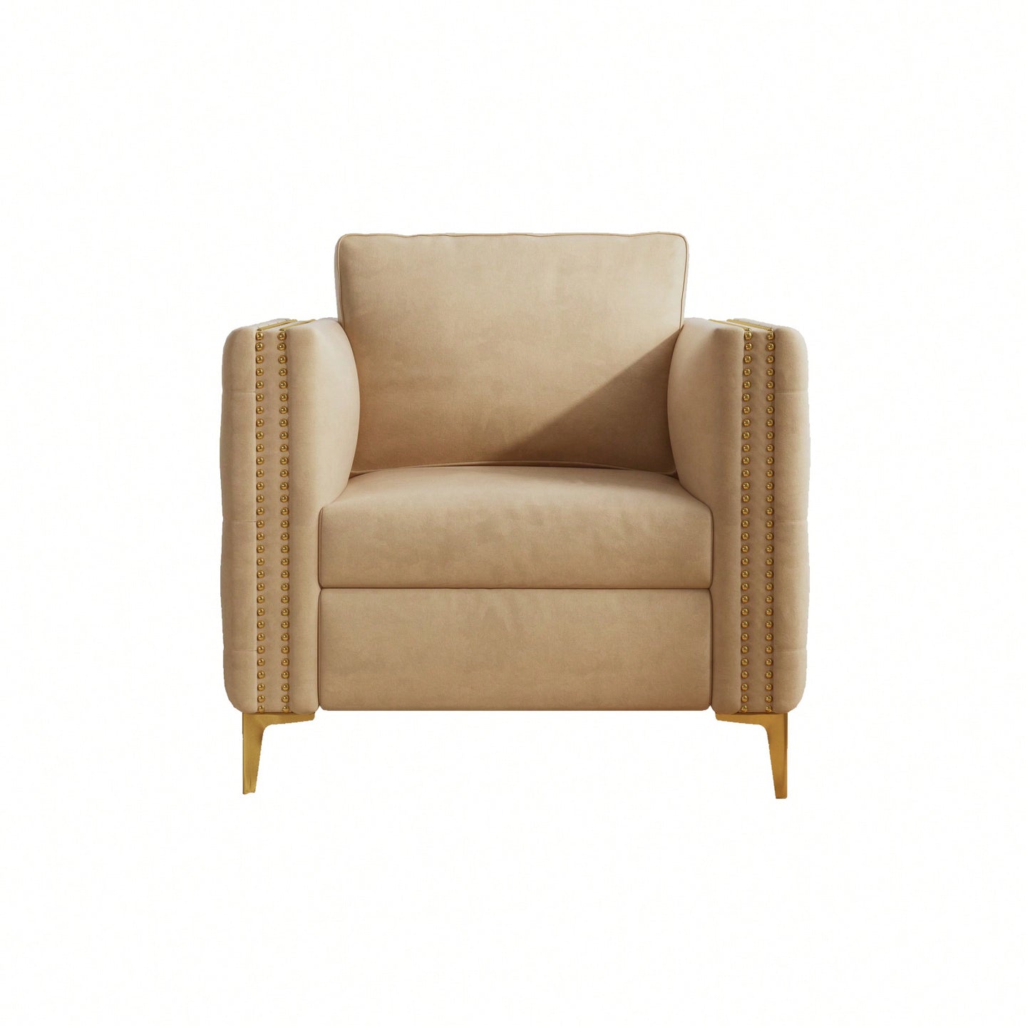 Elegant Beige Velvet Upholstered Accent Chair With Metal Legs For Living Room