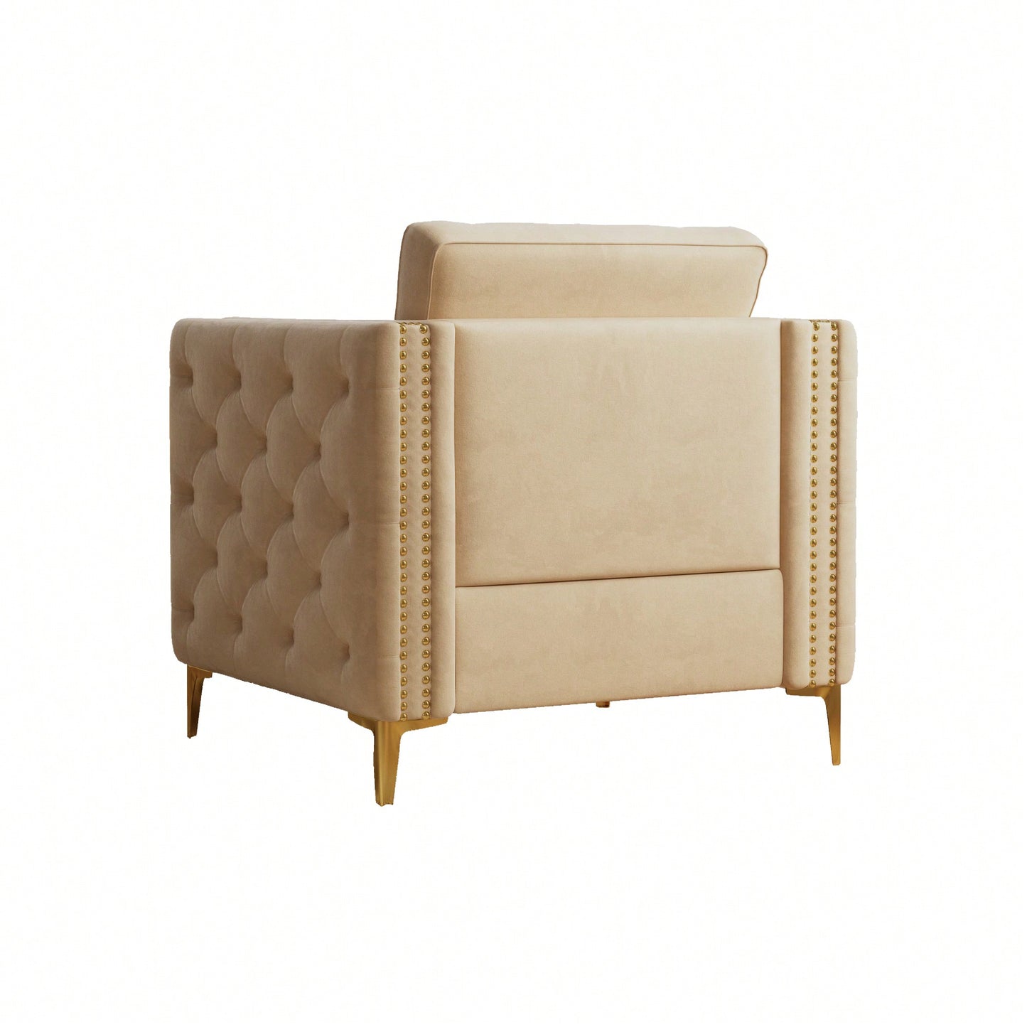Elegant Beige Velvet Upholstered Accent Chair With Metal Legs For Living Room
