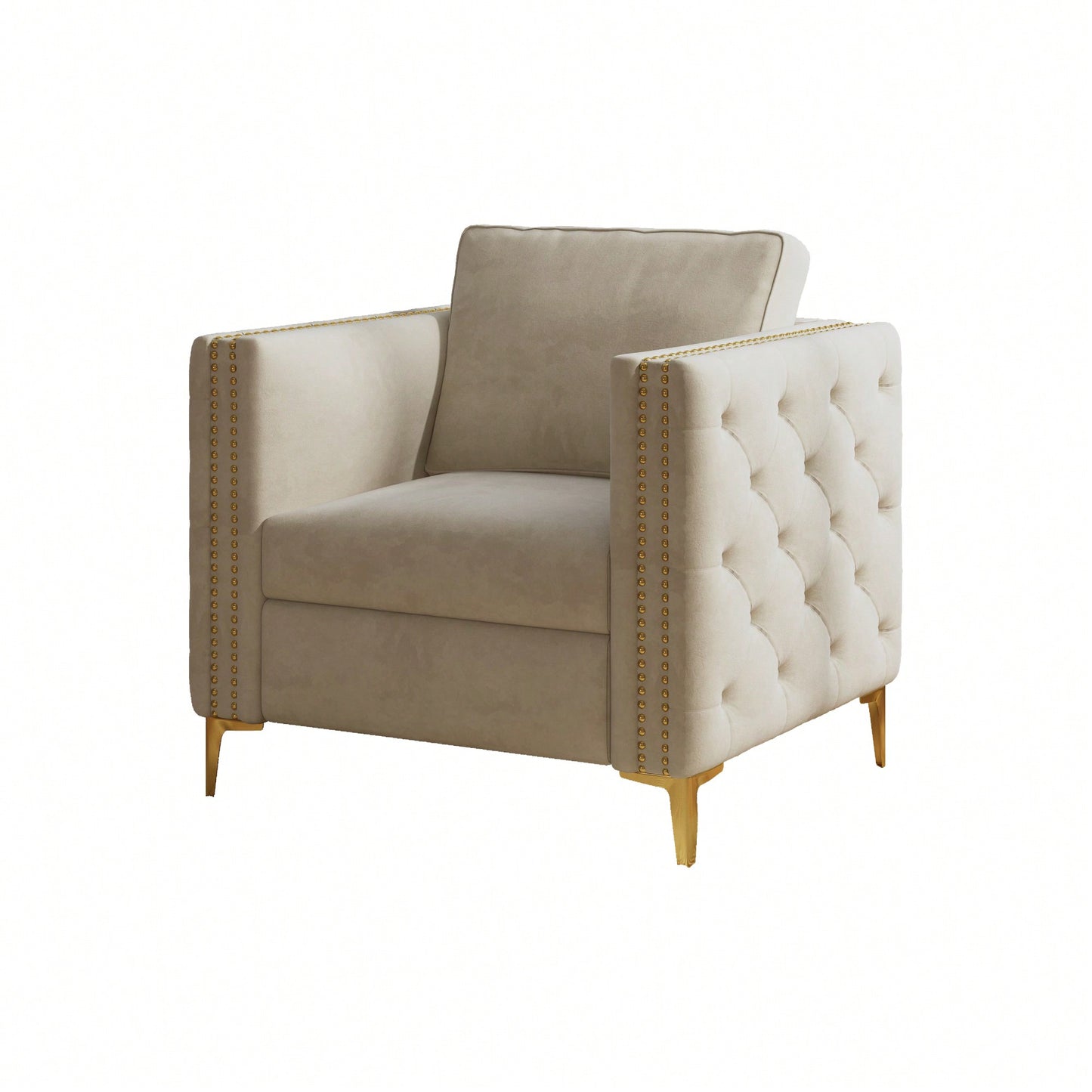 Elegant Beige Velvet Upholstered Accent Chair With Metal Legs For Living Room