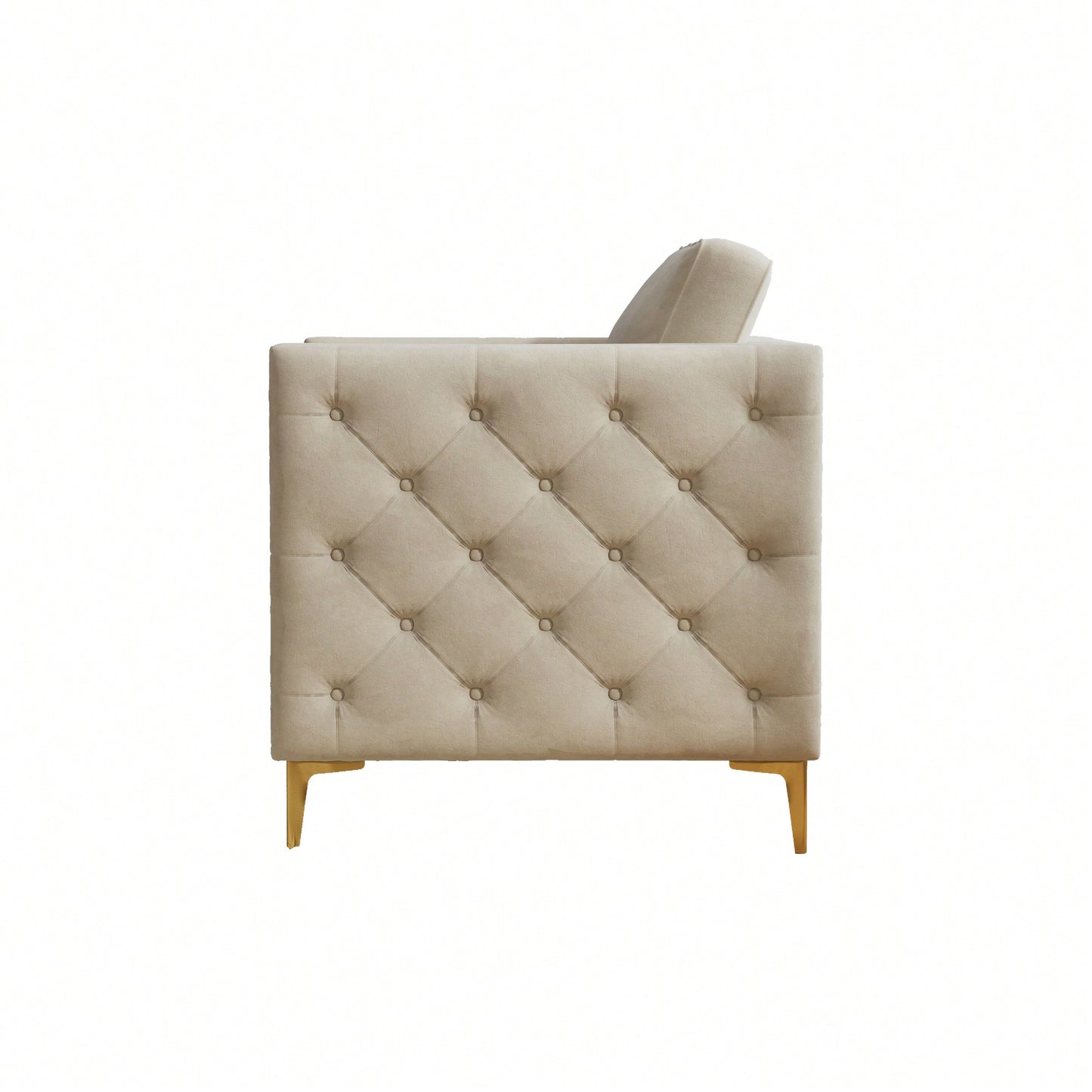 Elegant Beige Velvet Upholstered Accent Chair With Metal Legs For Living Room