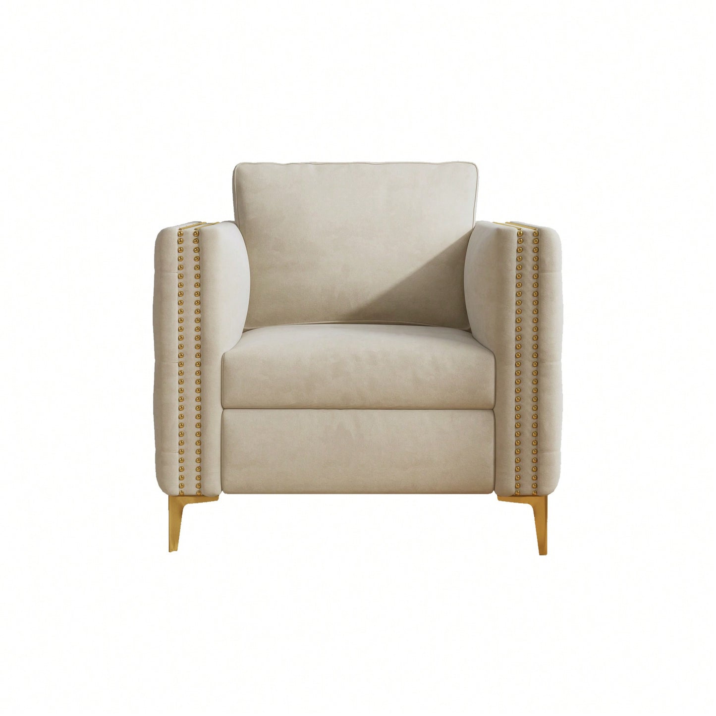 Elegant Beige Velvet Upholstered Accent Chair With Metal Legs For Living Room