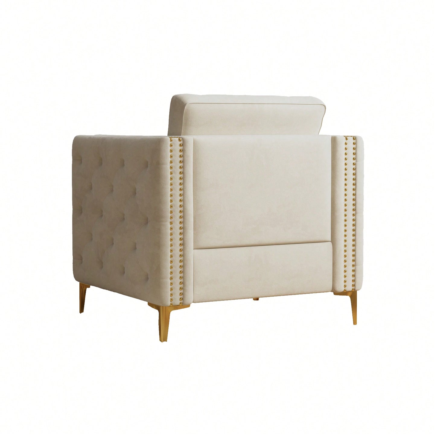 Elegant Beige Velvet Upholstered Accent Chair With Metal Legs For Living Room