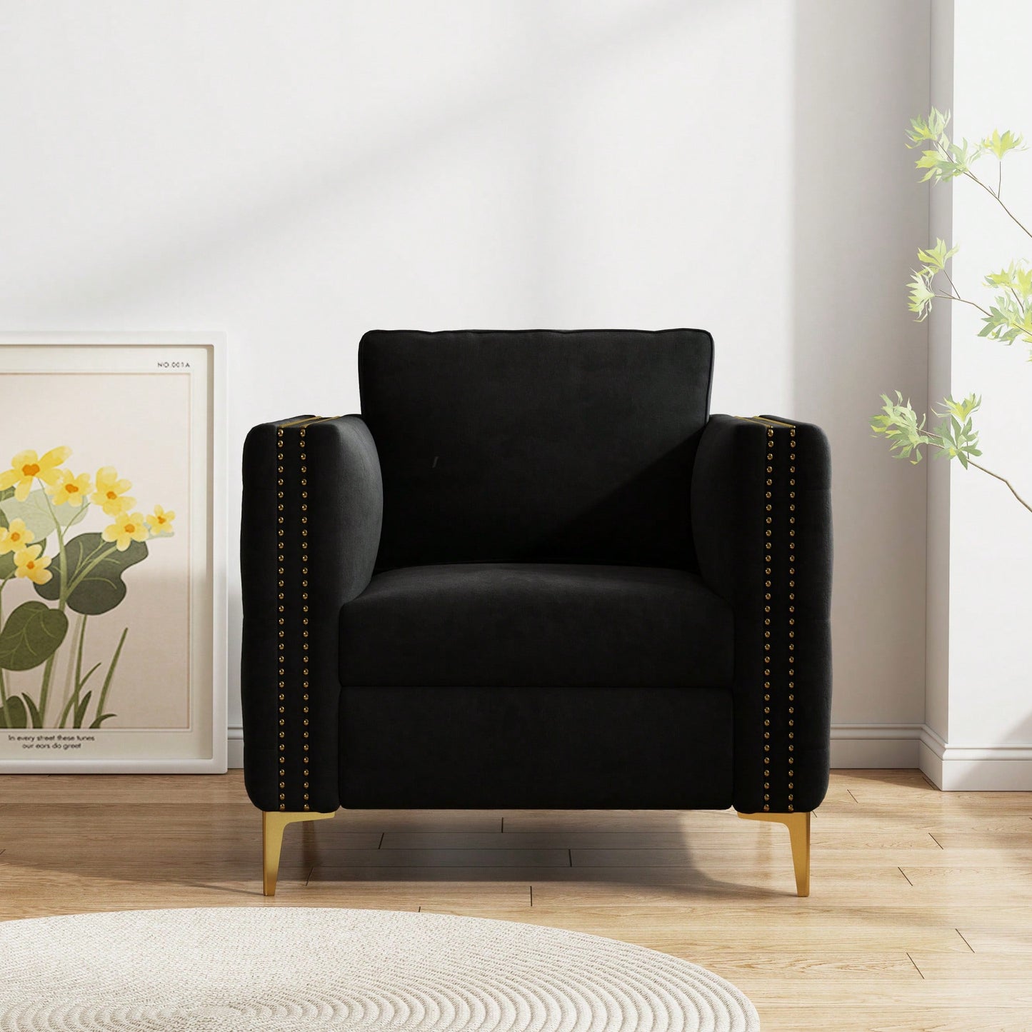 Elegant Beige Velvet Upholstered Accent Chair With Metal Legs For Living Room