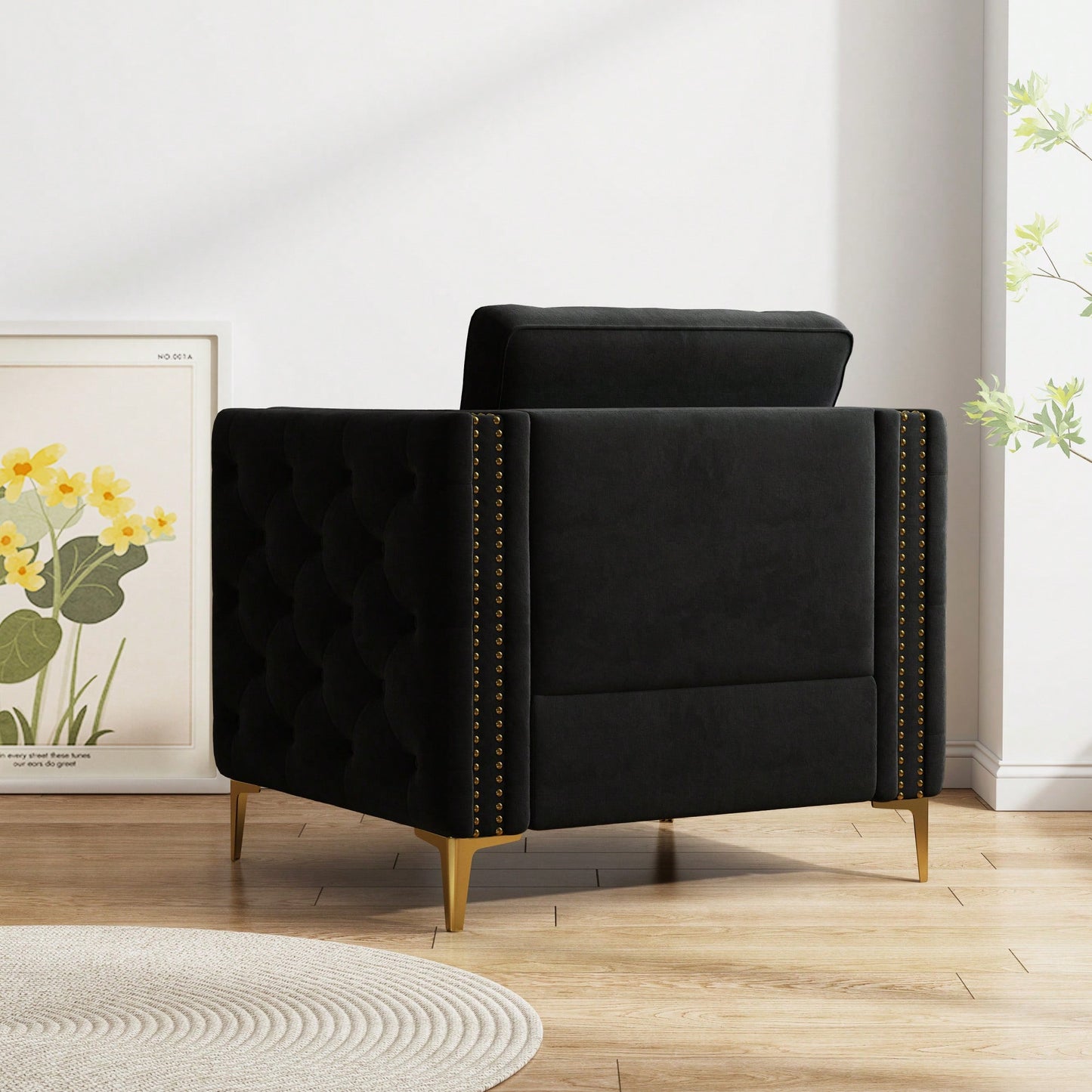 Elegant Beige Velvet Upholstered Accent Chair With Metal Legs For Living Room