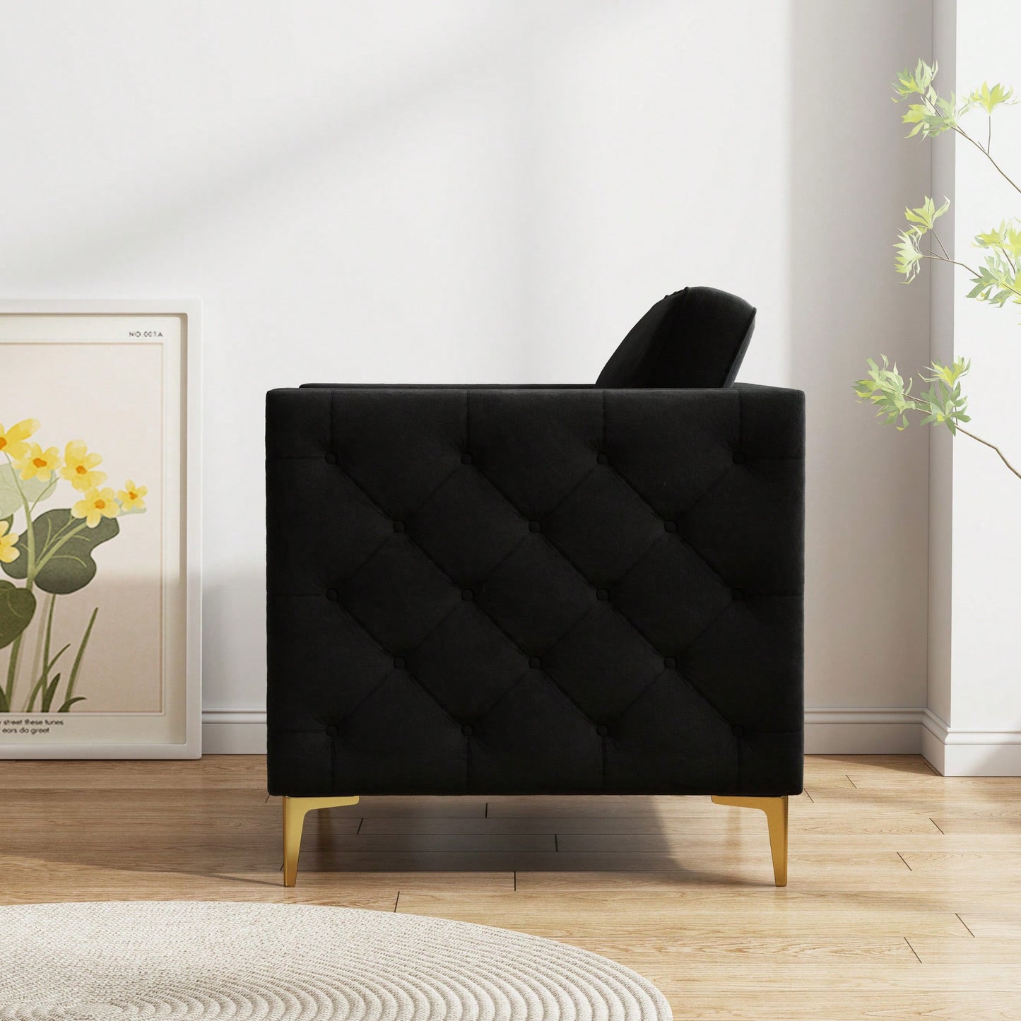 Elegant Beige Velvet Upholstered Accent Chair With Metal Legs For Living Room
