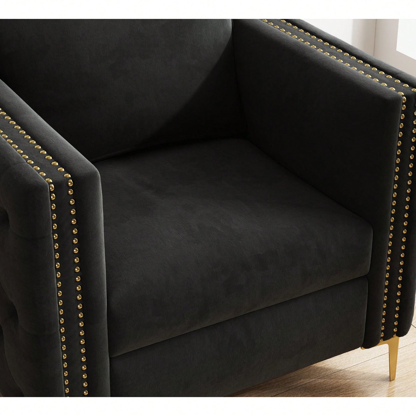 Elegant Beige Velvet Upholstered Accent Chair With Metal Legs For Living Room