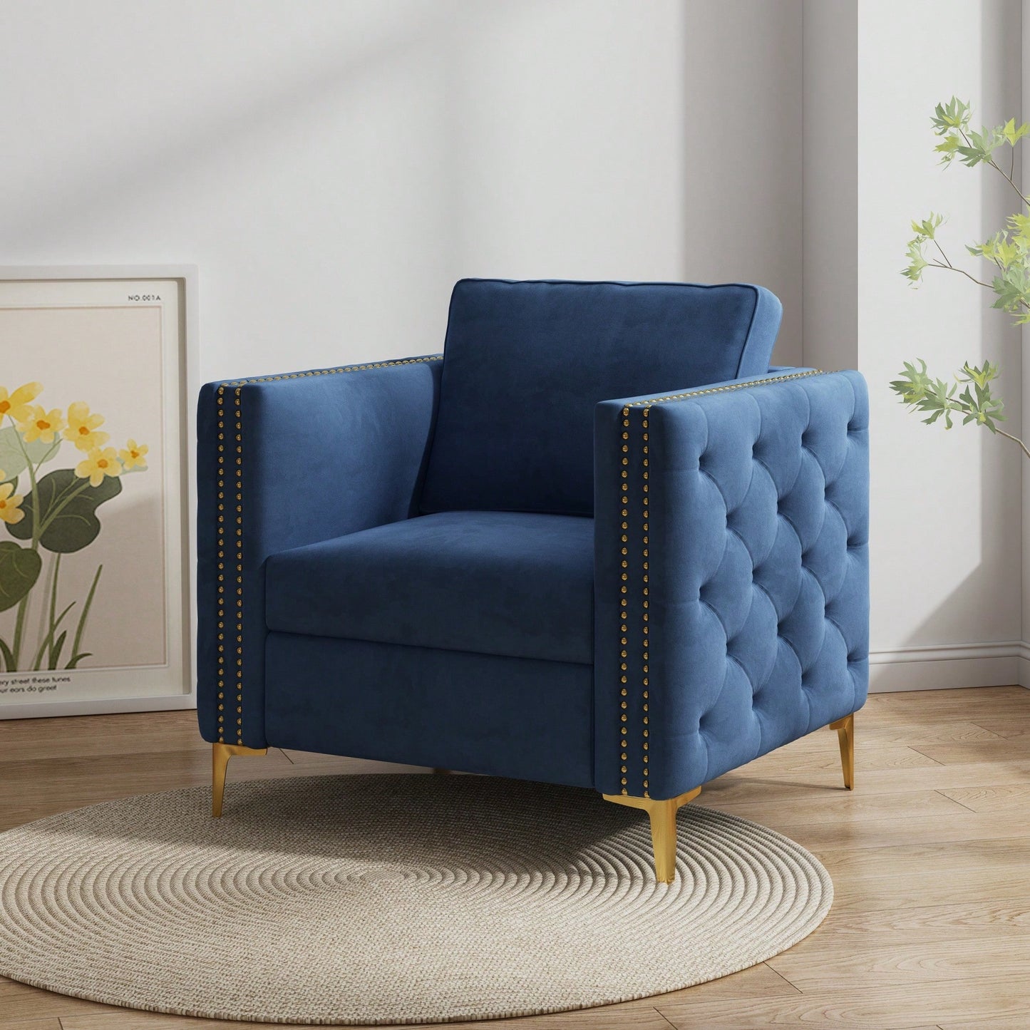 Elegant Beige Velvet Upholstered Accent Chair With Metal Legs For Living Room