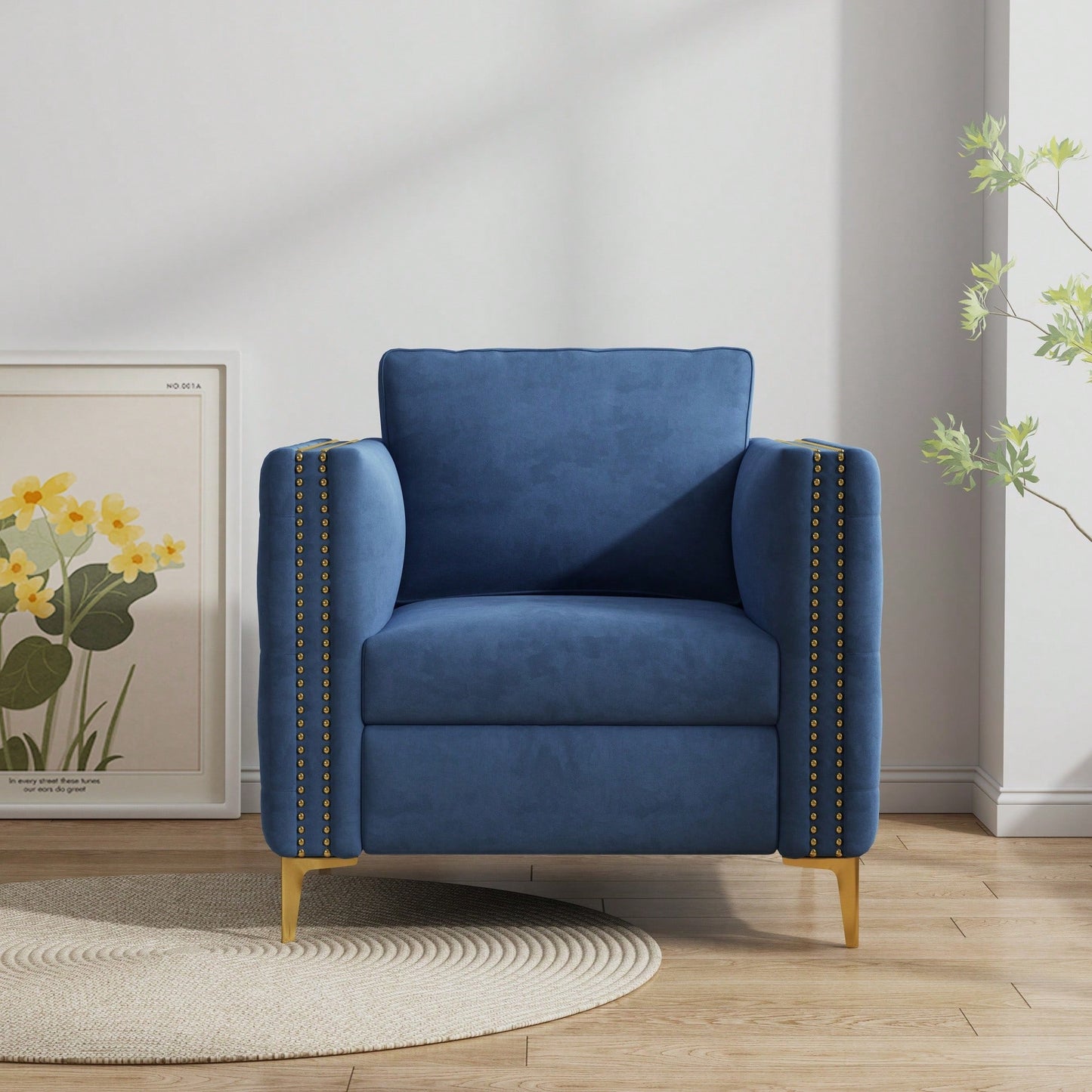 Elegant Beige Velvet Upholstered Accent Chair With Metal Legs For Living Room