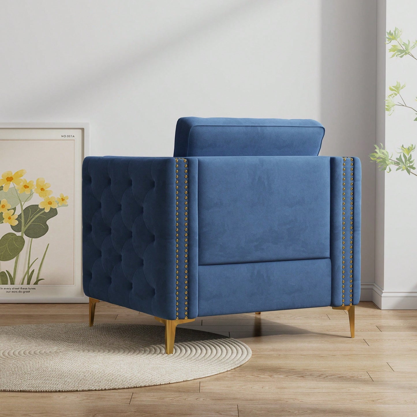 Elegant Beige Velvet Upholstered Accent Chair With Metal Legs For Living Room