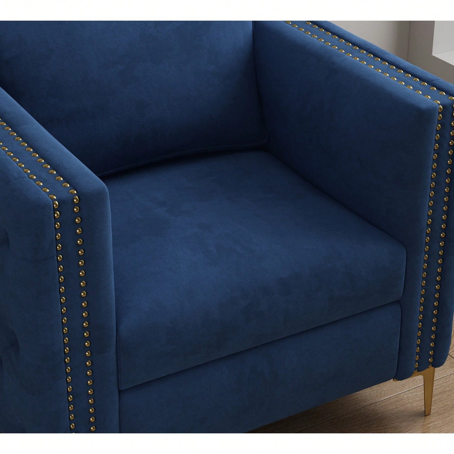 Elegant Beige Velvet Upholstered Accent Chair With Metal Legs For Living Room