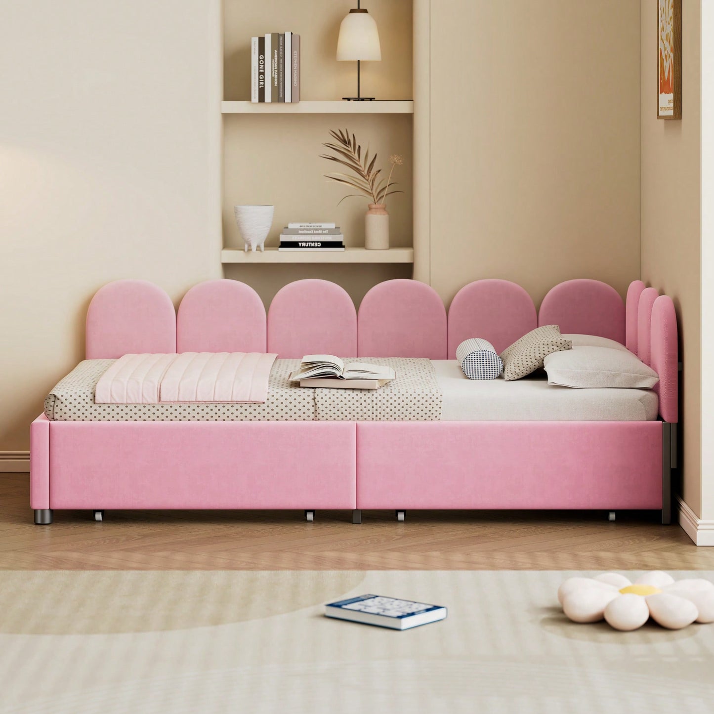 Velvet Twin Size Upholstered Daybed With 2 Storage Drawers And Soft Fabric Headboard No Box Spring Required Beige