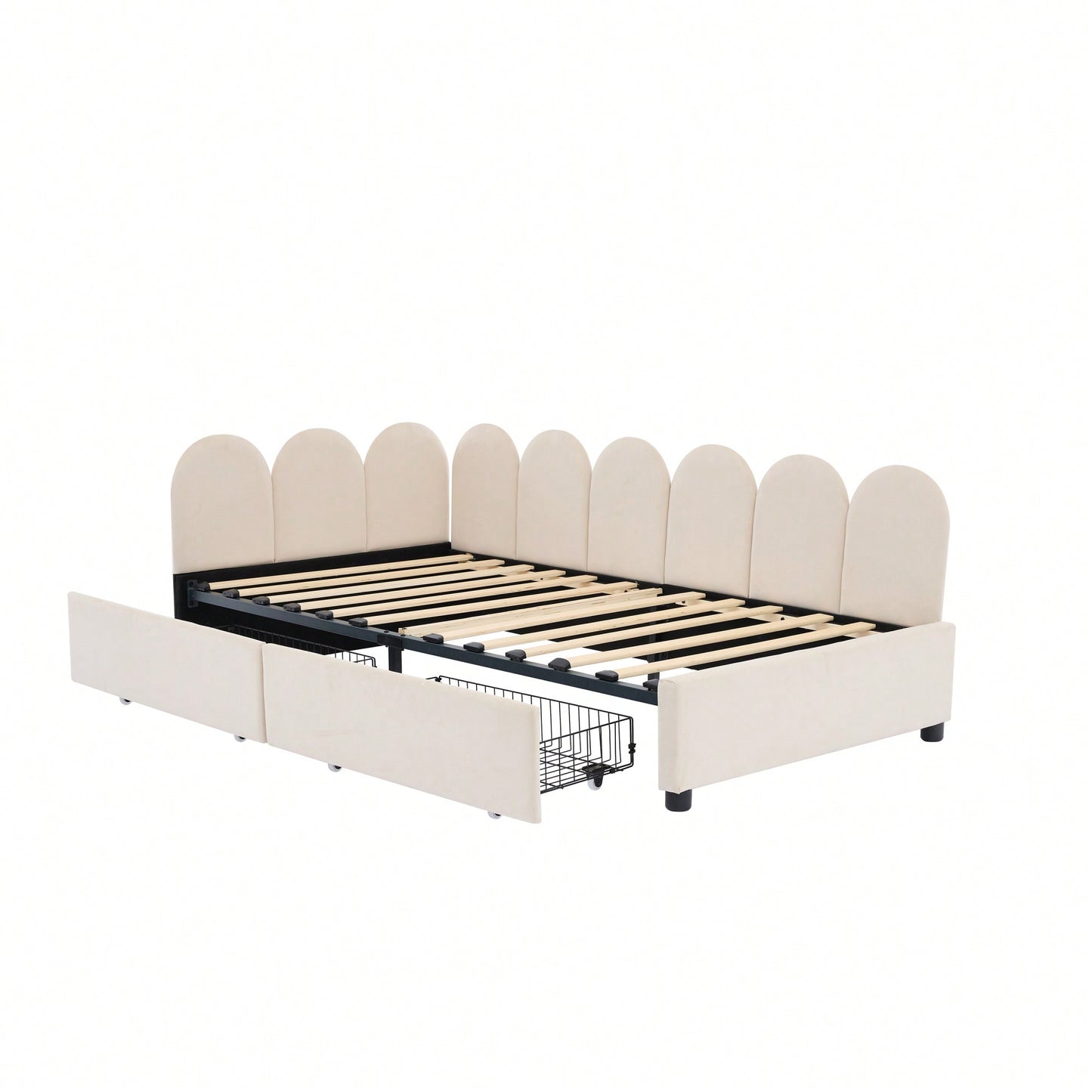 Velvet Twin Size Upholstered Daybed With 2 Storage Drawers And Soft Fabric Headboard No Box Spring Required Beige