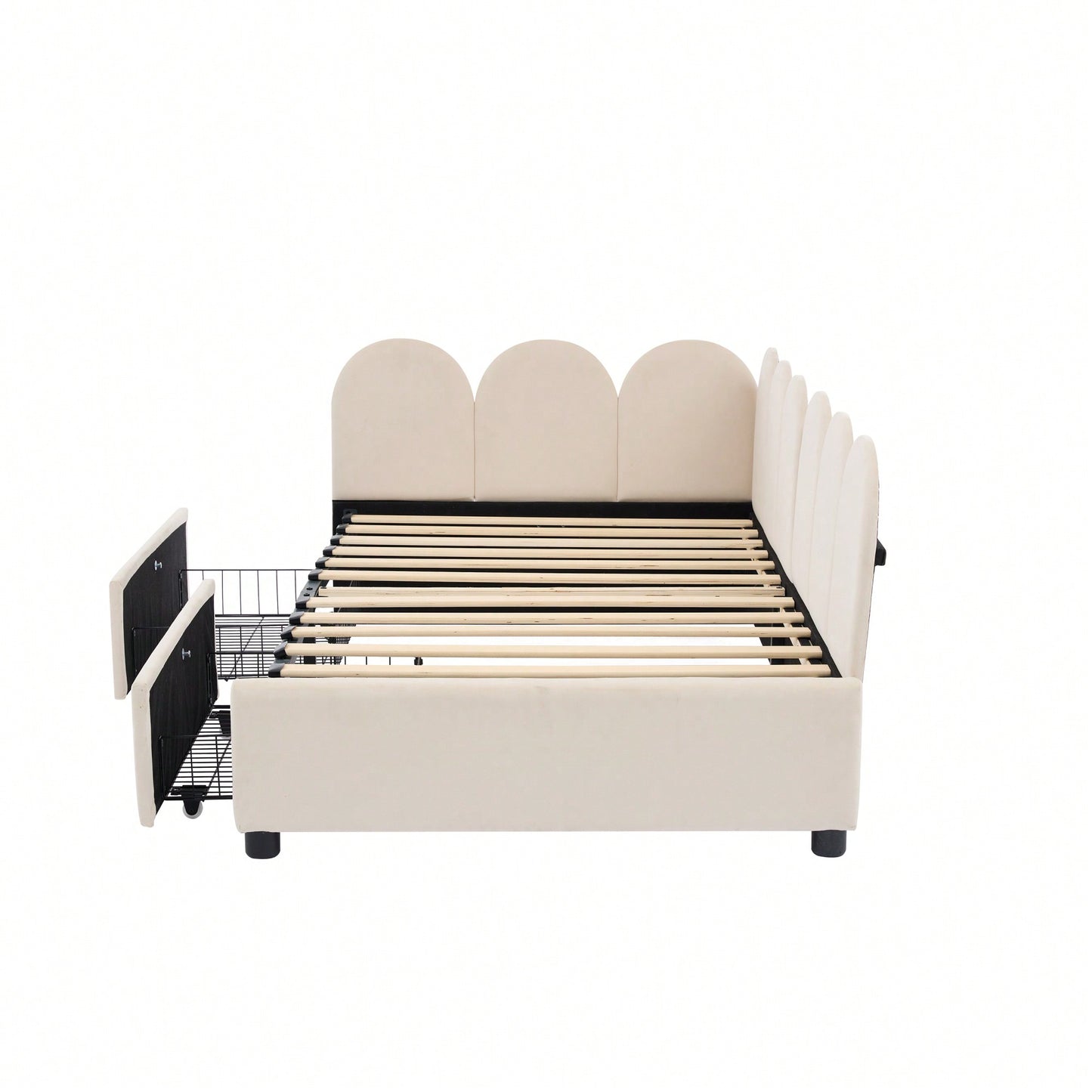 Velvet Twin Size Upholstered Daybed With 2 Storage Drawers And Soft Fabric Headboard No Box Spring Required Beige