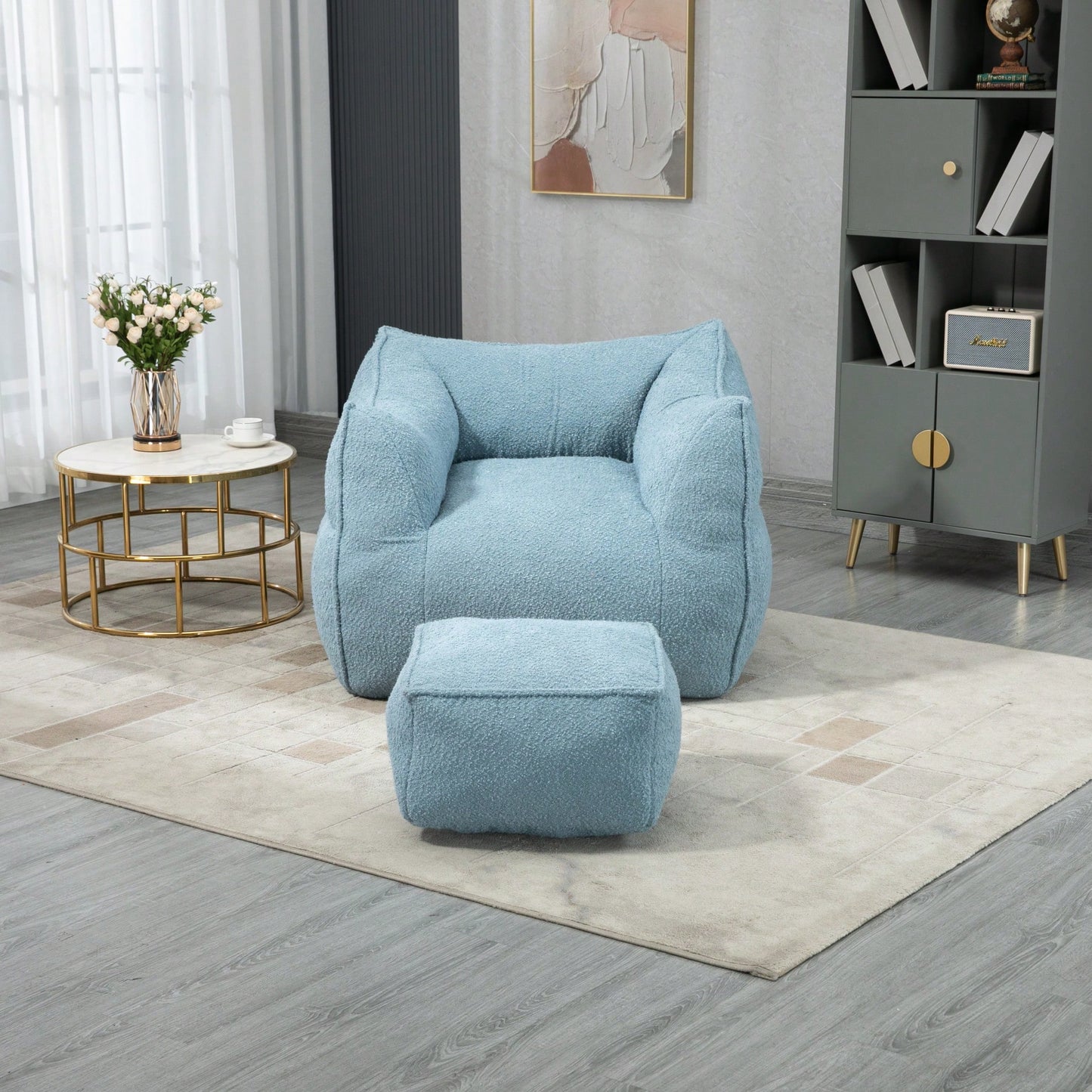 Comfortable High Back Bean Bag Chair For Indoor And Outdoor Relaxation Lounger And Footstool For Adults And Kids