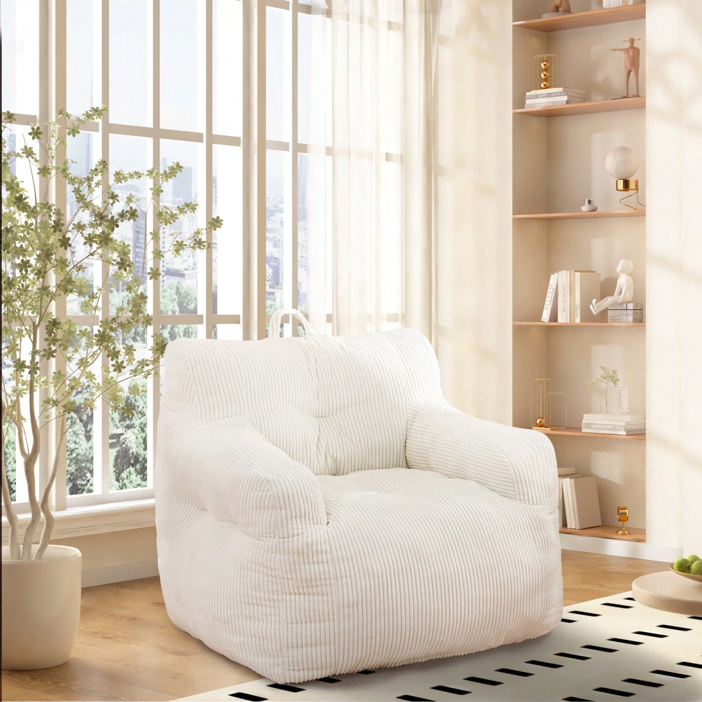 Oversized Memory Foam Bean Bag Chair With Armrests For Adults - Cozy Lounge Chair For Bedroom, Living Room, And Office