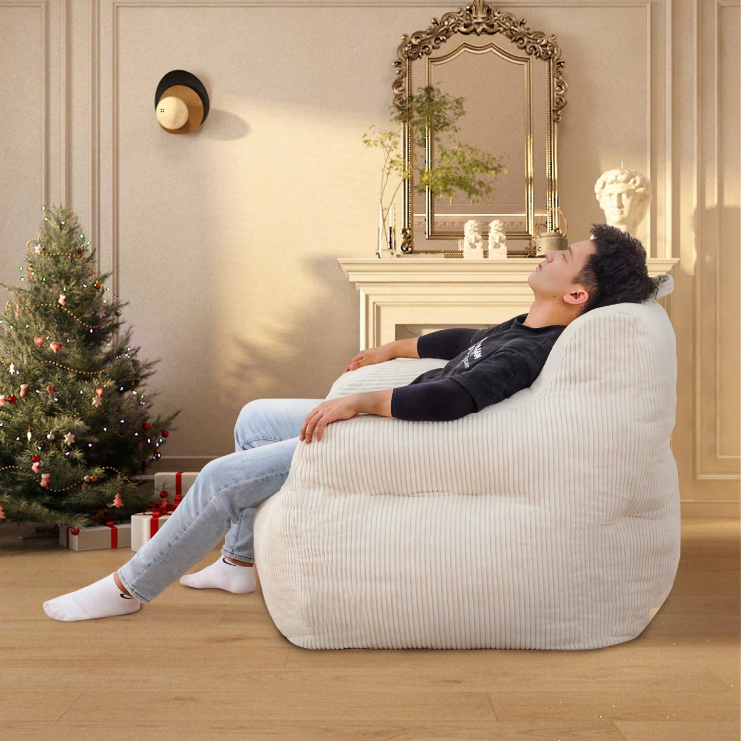 Oversized Memory Foam Bean Bag Chair With Armrests For Adults - Cozy Lounge Chair For Bedroom, Living Room, And Office