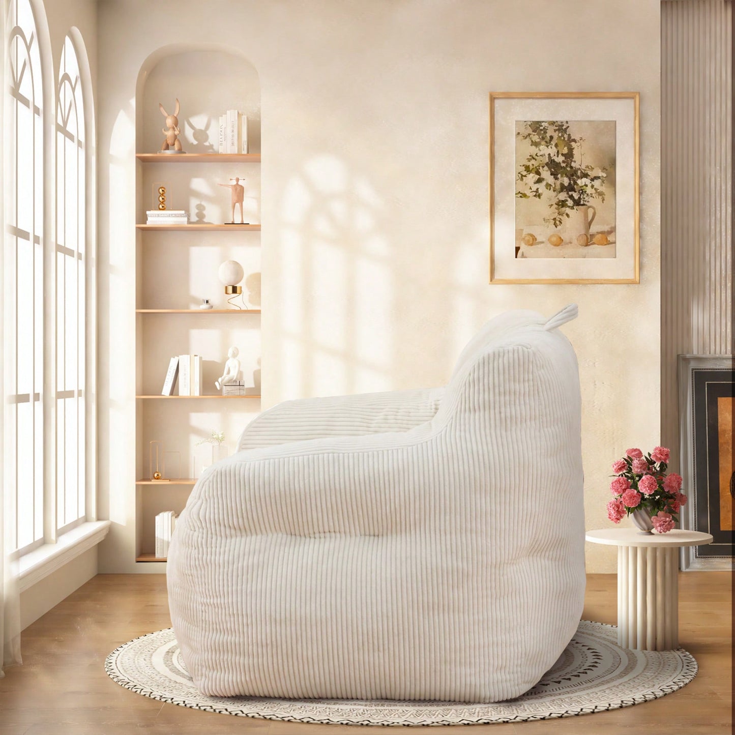 Oversized Memory Foam Bean Bag Chair With Armrests For Adults - Cozy Lounge Chair For Bedroom, Living Room, And Office