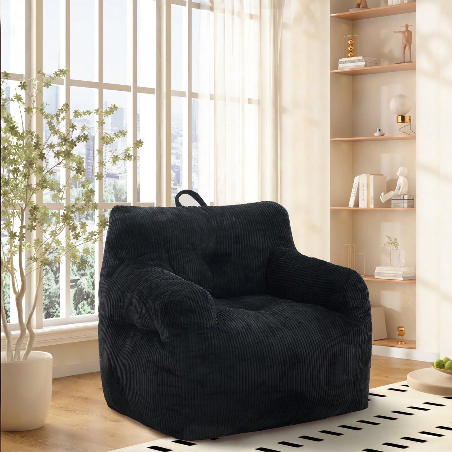 Oversized Memory Foam Bean Bag Chair With Armrests For Adults - Cozy Lounge Chair For Bedroom, Living Room, And Office