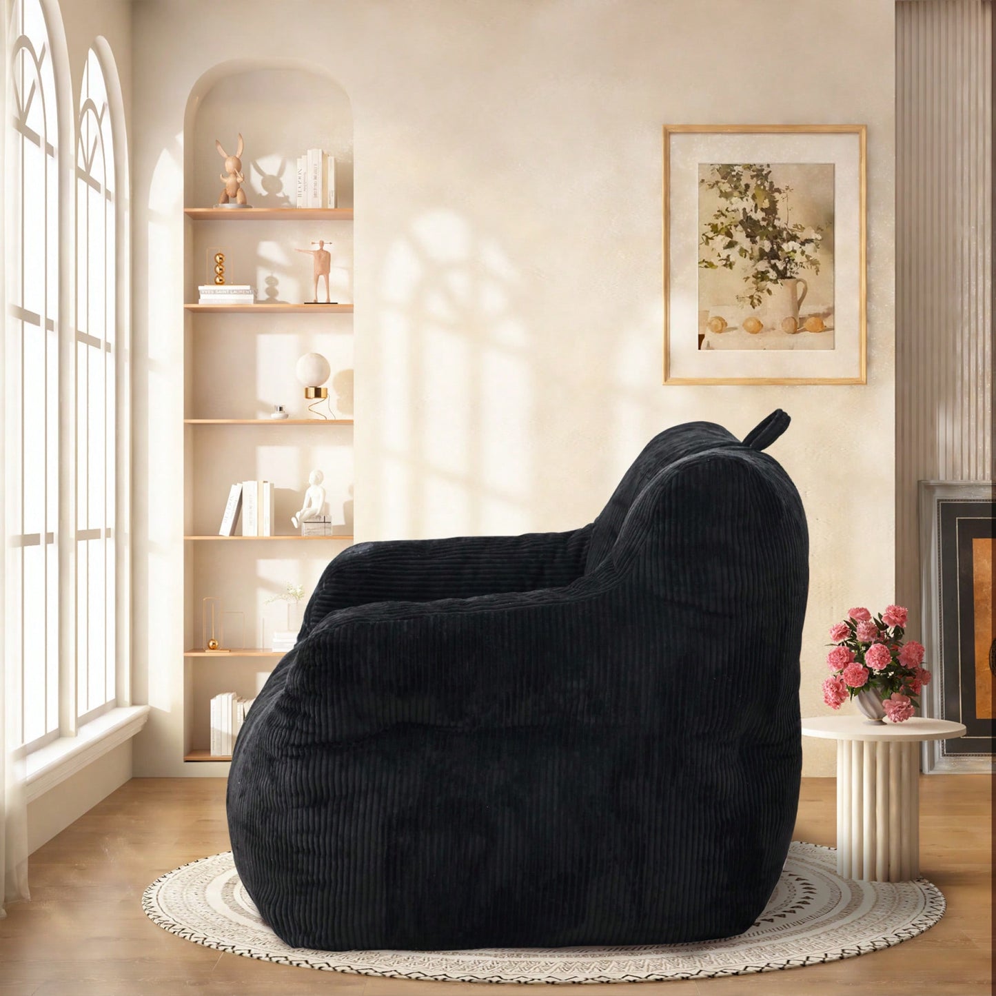 Oversized Memory Foam Bean Bag Chair With Armrests For Adults - Cozy Lounge Chair For Bedroom, Living Room, And Office