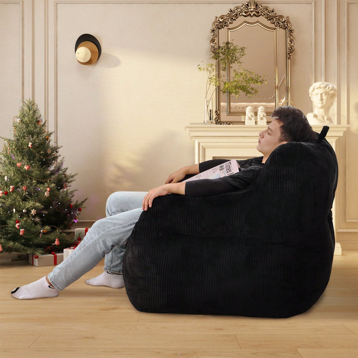 Oversized Memory Foam Bean Bag Chair With Armrests For Adults - Cozy Lounge Chair For Bedroom, Living Room, And Office