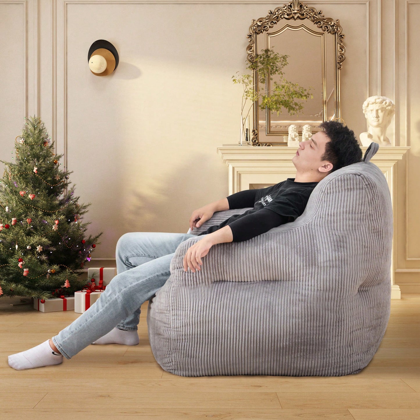 Oversized Memory Foam Bean Bag Chair With Armrests For Adults - Cozy Lounge Chair For Bedroom, Living Room, And Office