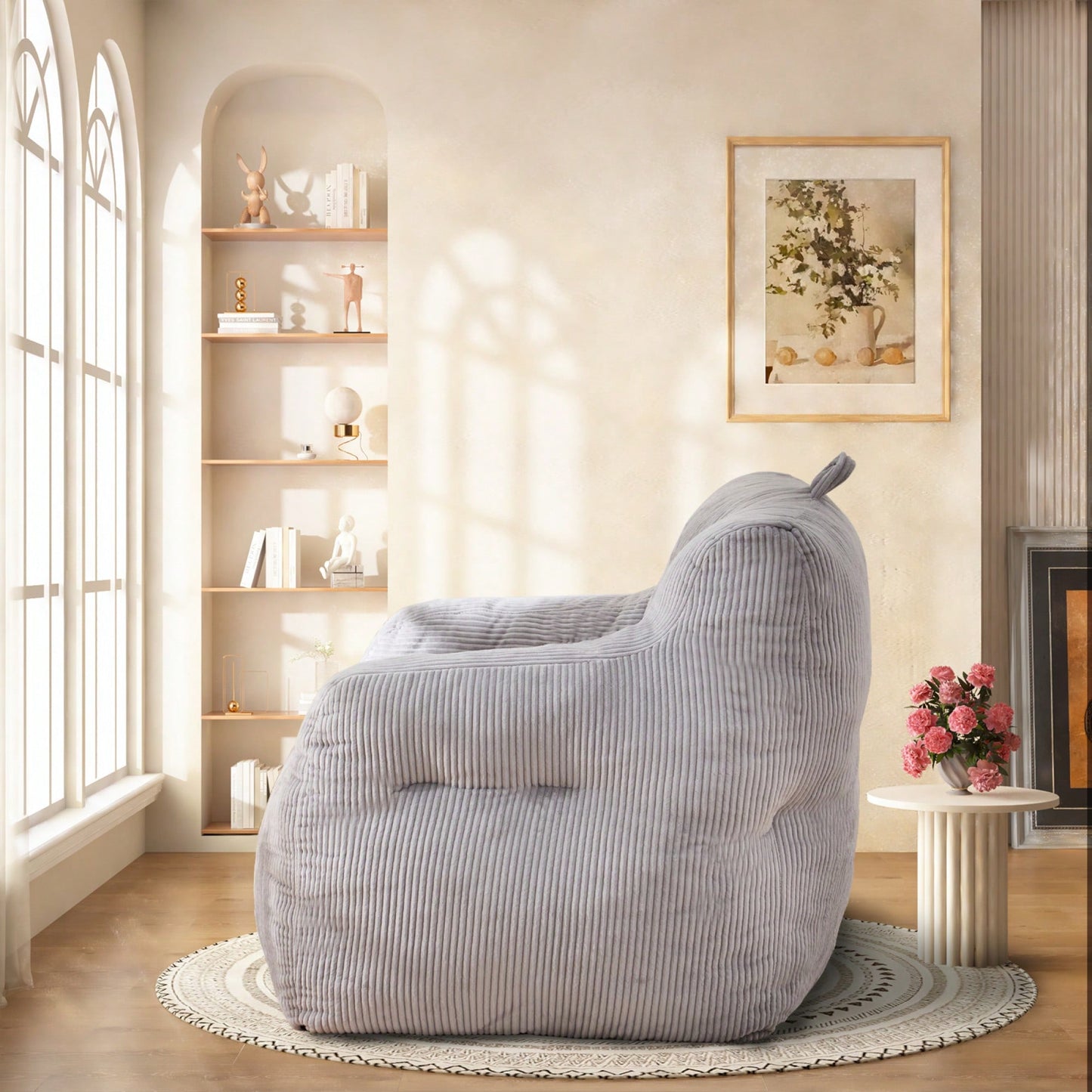 Oversized Memory Foam Bean Bag Chair With Armrests For Adults - Cozy Lounge Chair For Bedroom, Living Room, And Office