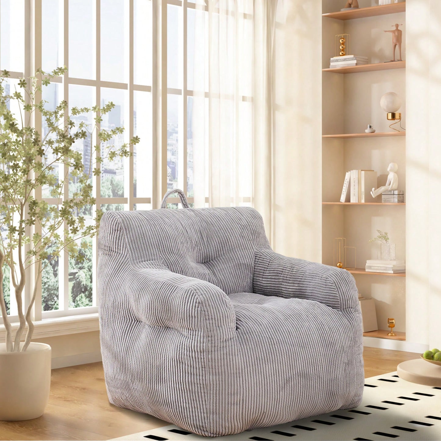 Oversized Memory Foam Bean Bag Chair With Armrests For Adults - Cozy Lounge Chair For Bedroom, Living Room, And Office