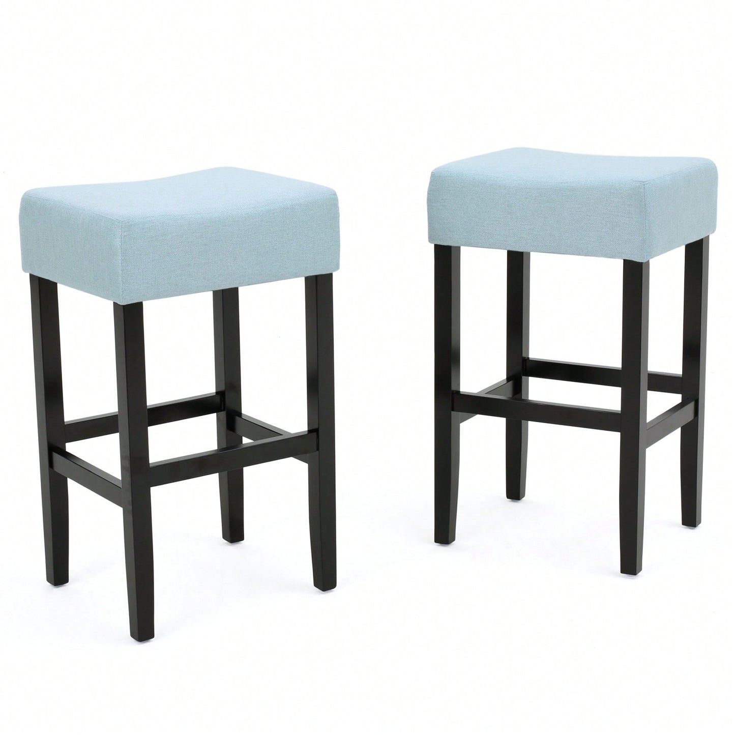 Set Of 2 Light Blue Backless Leather Counter Height Barstools For Modern Home Decor