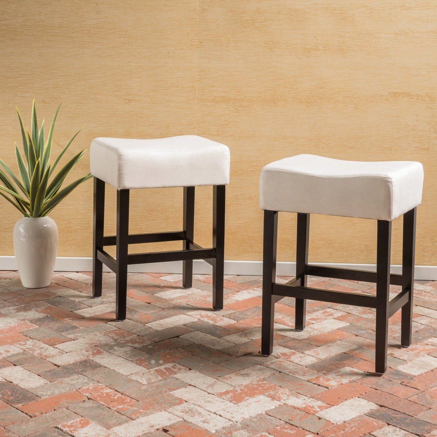 Set Of 2 Light Blue Backless Leather Counter Height Barstools For Modern Home Decor