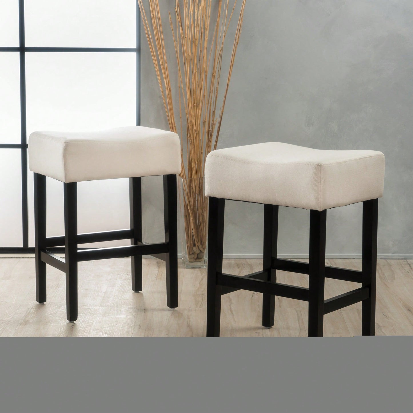 Set Of 2 Light Blue Backless Leather Counter Height Barstools For Modern Home Decor