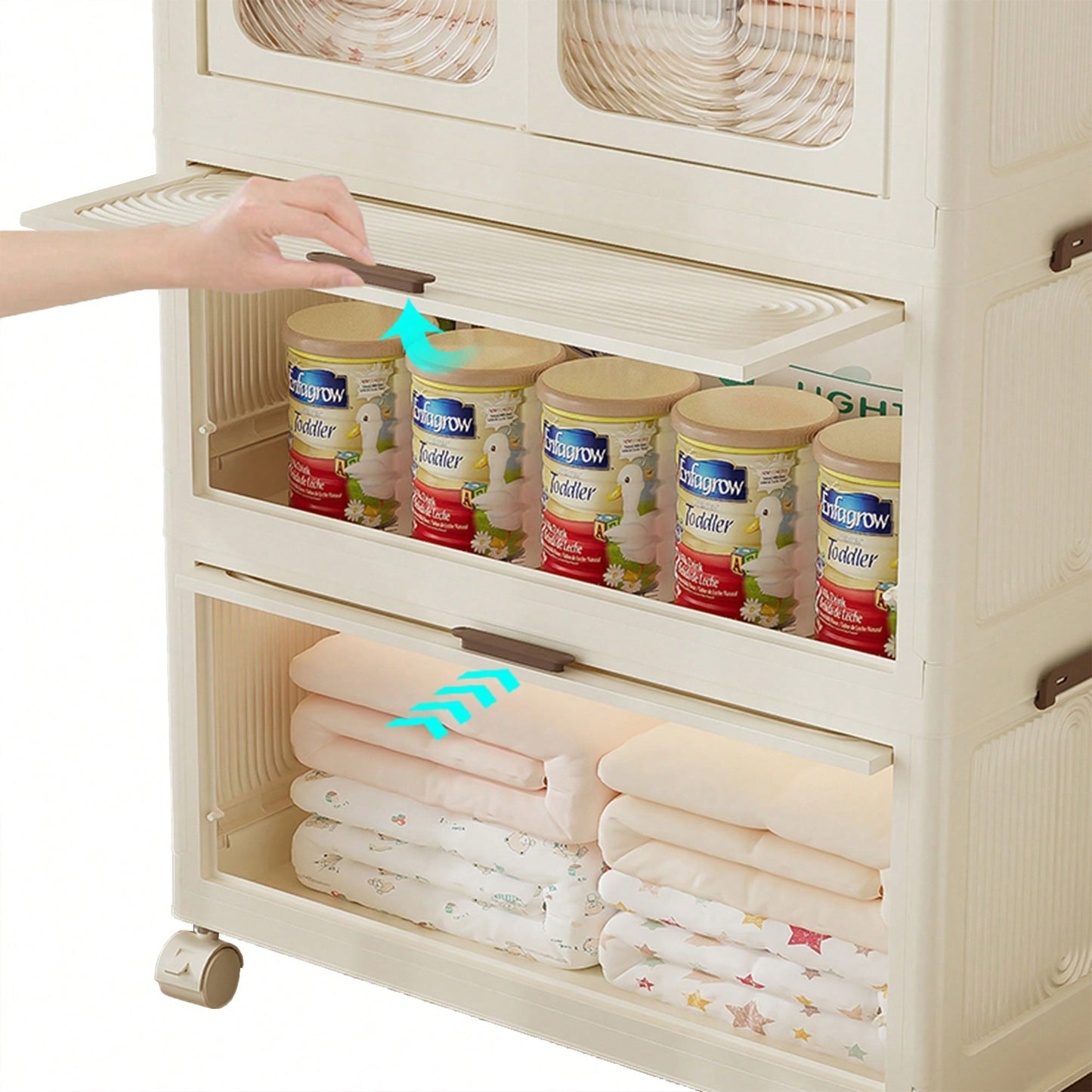 Portable Clothes Storage Organizer With Magnetic Doors, 4 Cubes, Hanging Rod, And 10 Hangers - Baby Wardrobe Cabinet In White