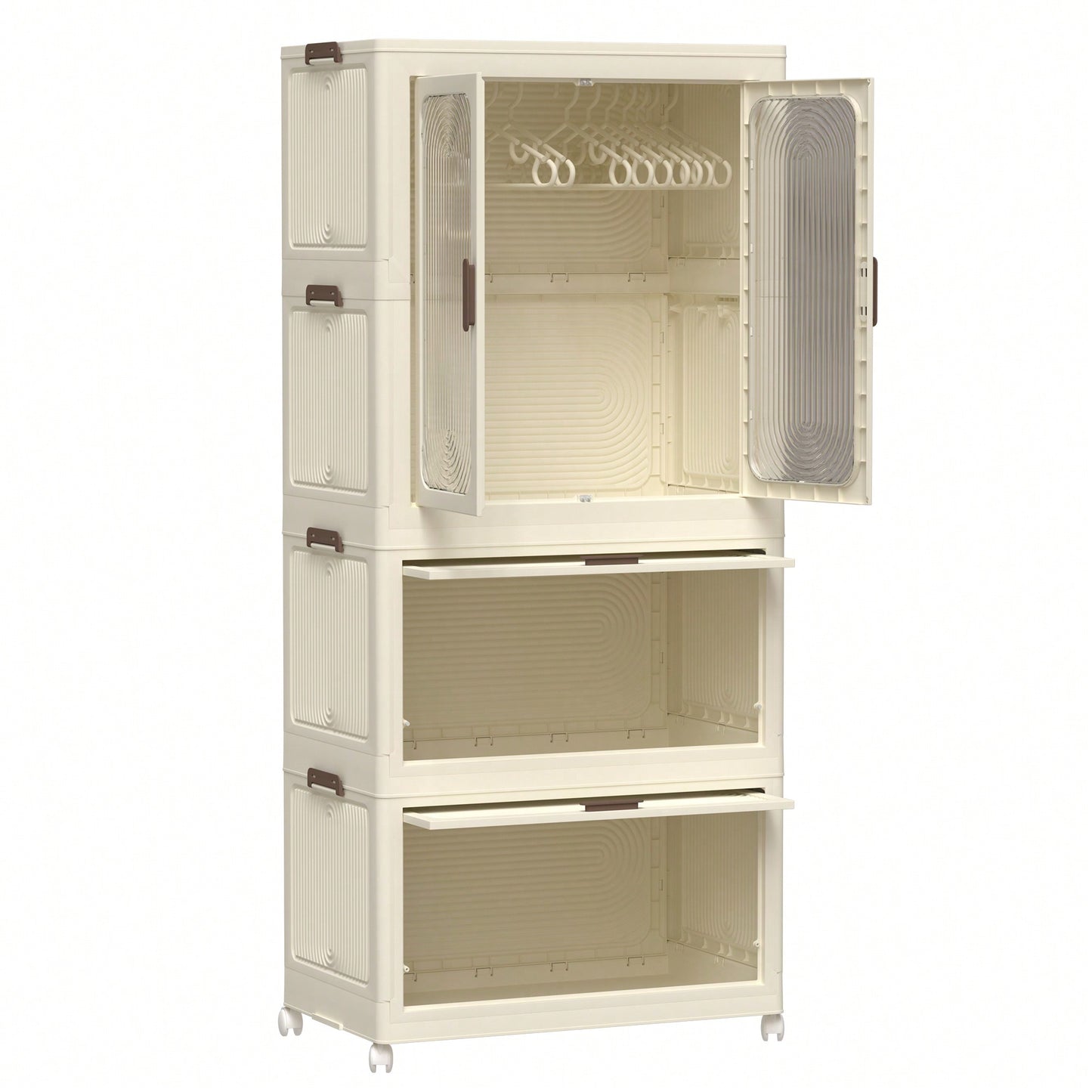 Portable Clothes Storage Organizer With Magnetic Doors, 4 Cubes, Hanging Rod, And 10 Hangers - Baby Wardrobe Cabinet In White