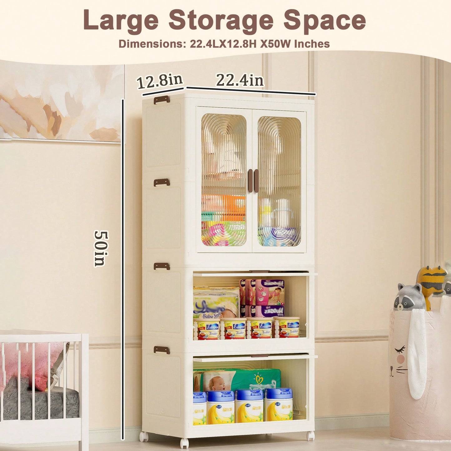 Portable Clothes Storage Organizer With Magnetic Doors, 4 Cubes, Hanging Rod, And 10 Hangers - Baby Wardrobe Cabinet In White