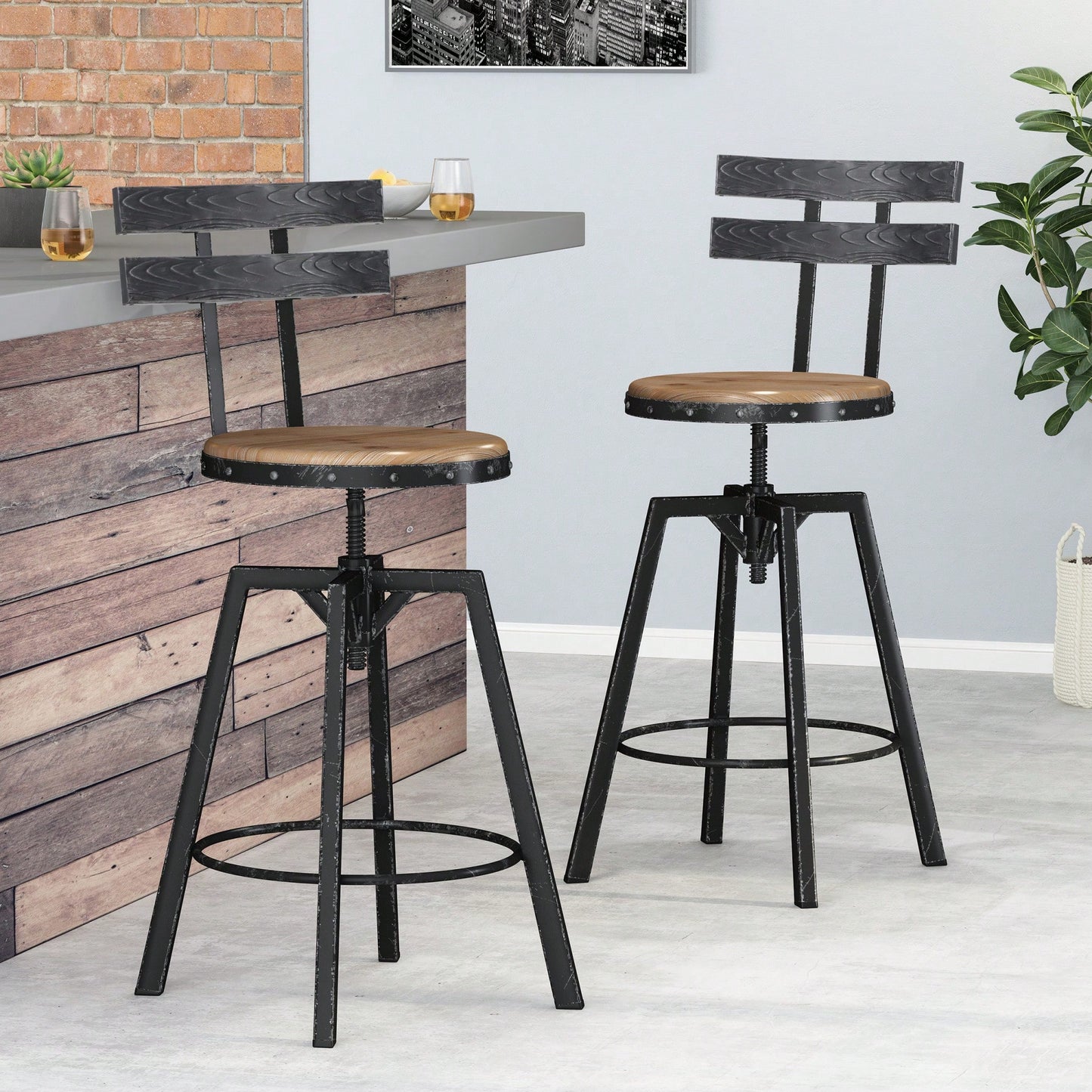 Set Of 2 Metal Chairs With Wooden Seats Stylish And Durable Design For Dining Room Or Outdoor Use
