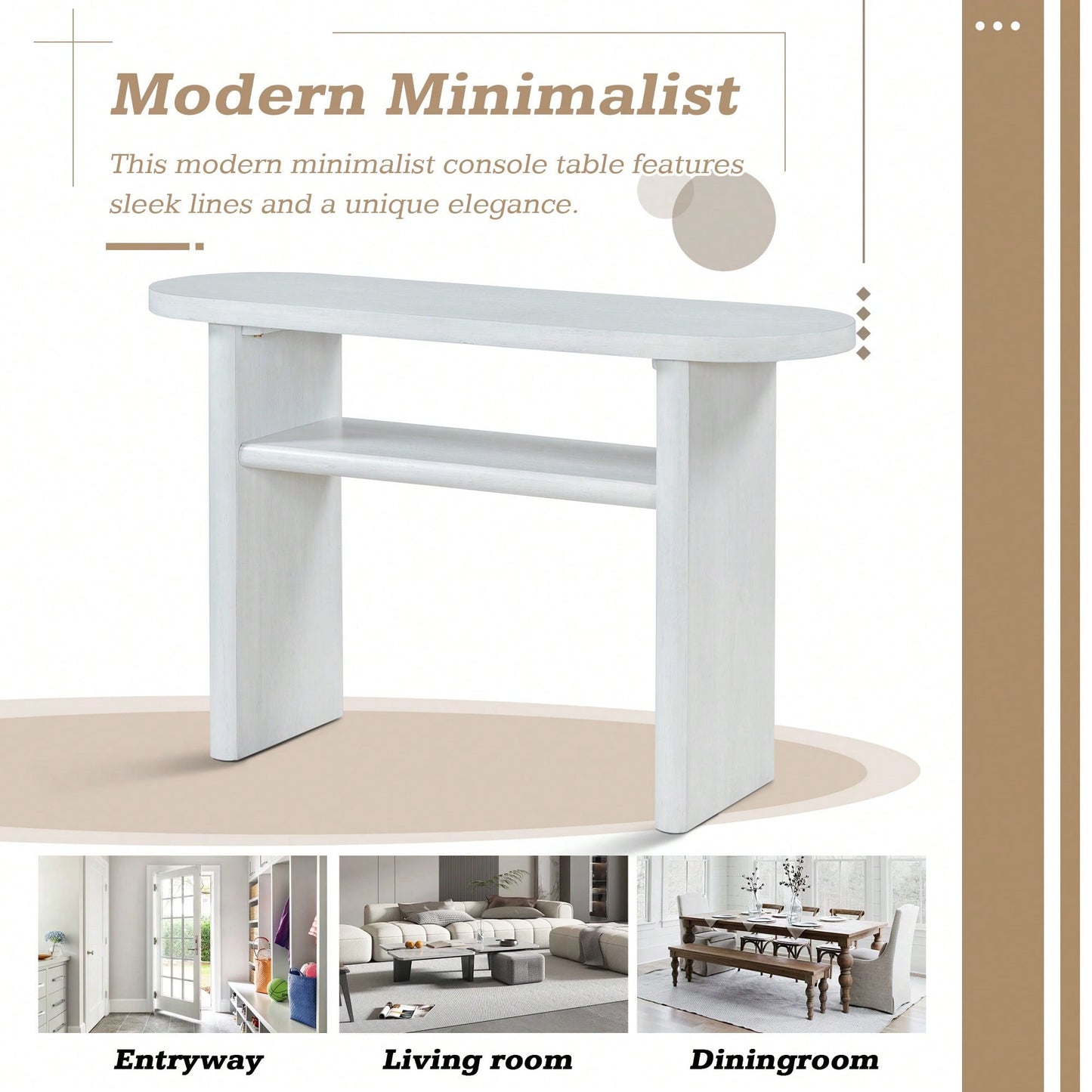 Elegant Minimalist Console Table With Rounded Edges And Sturdy Shelf For Entryway And Living Room In Black
