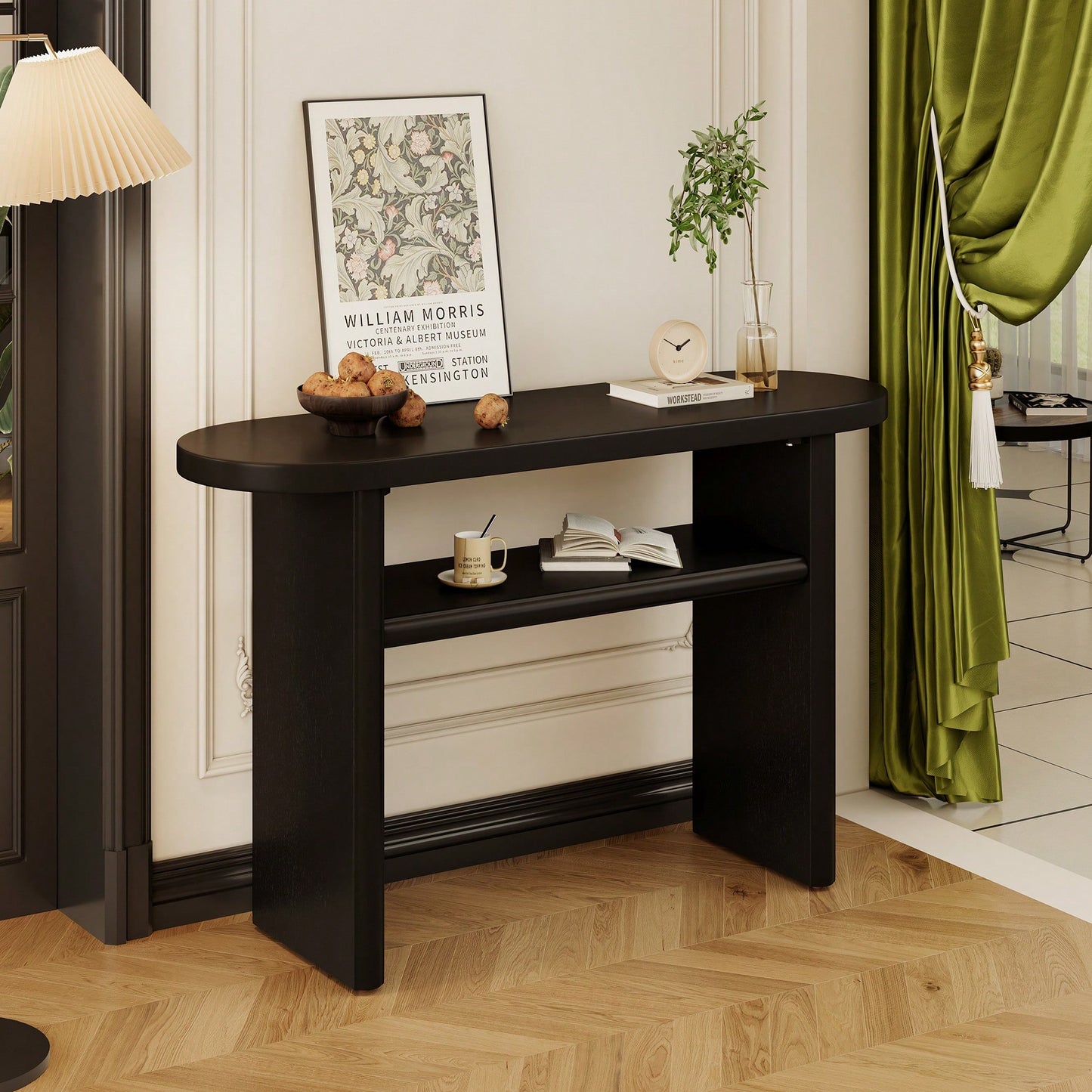 Elegant Minimalist Console Table With Rounded Edges And Sturdy Shelf For Entryway And Living Room In Black
