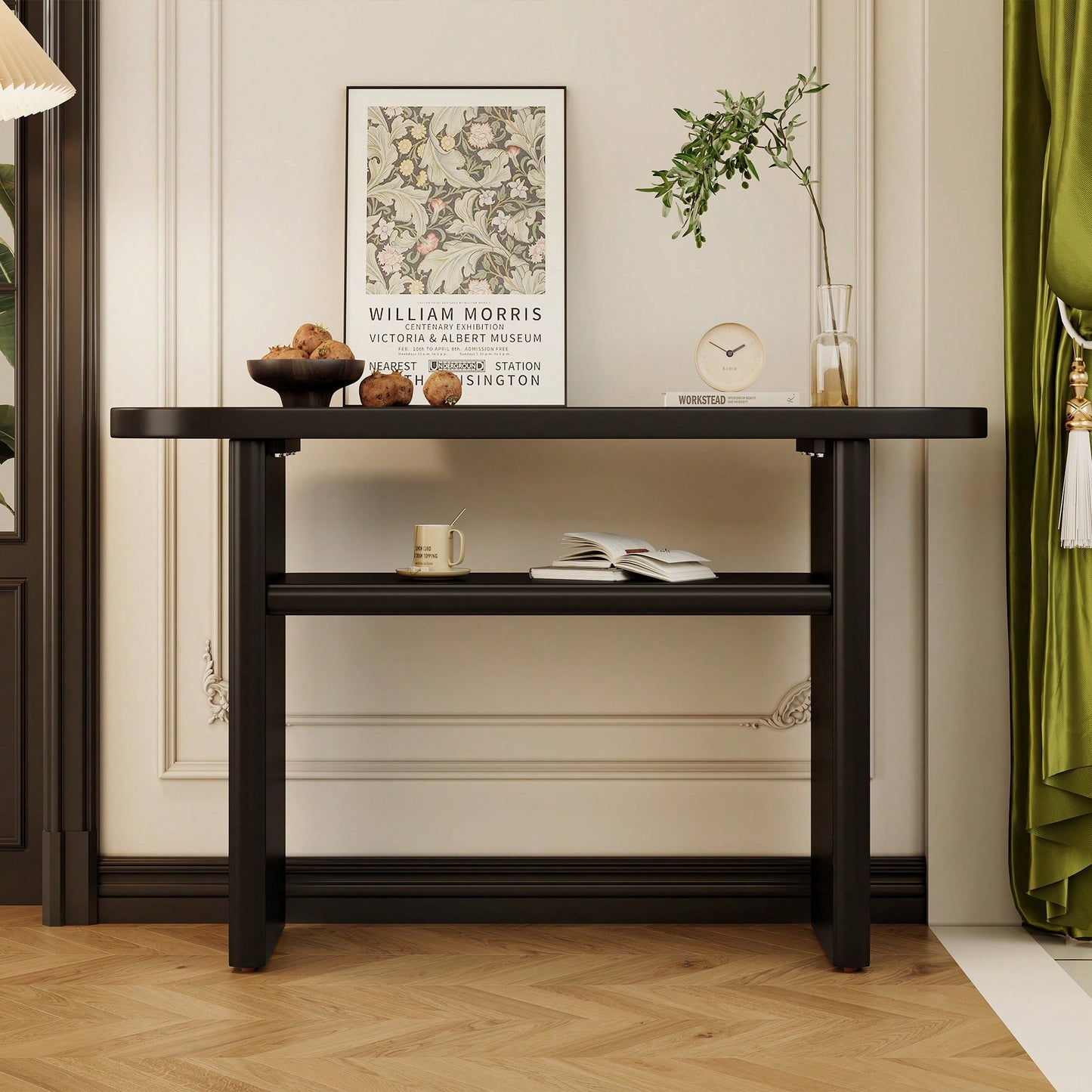Elegant Minimalist Console Table With Rounded Edges And Sturdy Shelf For Entryway And Living Room In Black