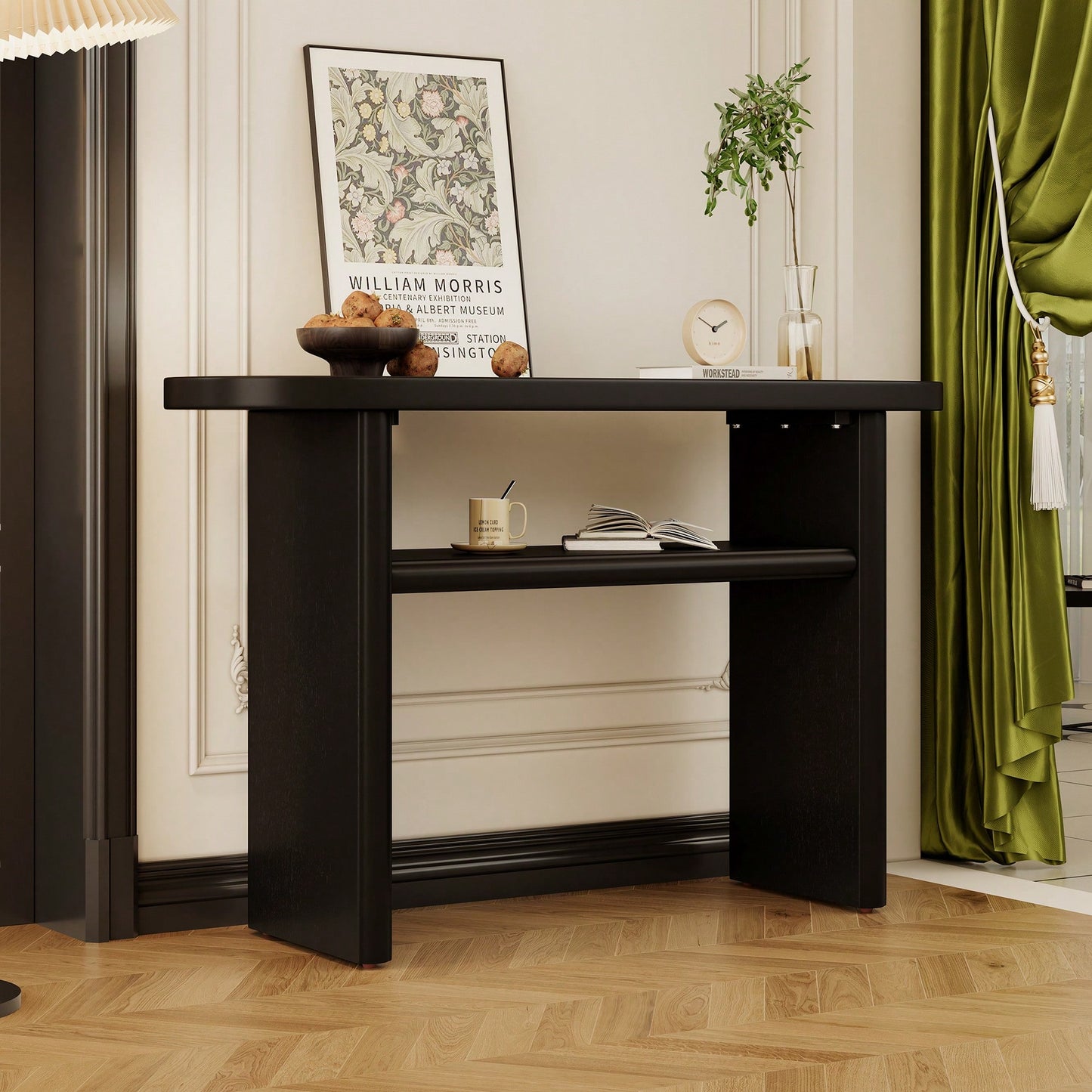 Elegant Minimalist Console Table With Rounded Edges And Sturdy Shelf For Entryway And Living Room In Black