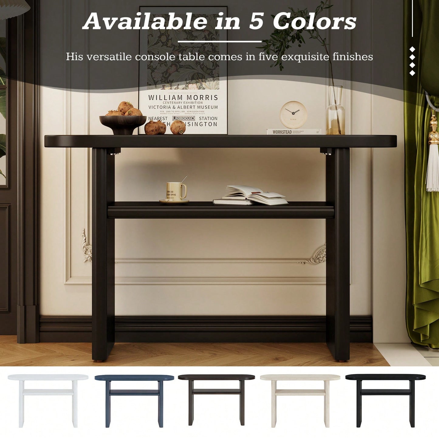 Elegant Minimalist Console Table With Rounded Edges And Sturdy Shelf For Entryway And Living Room In Black