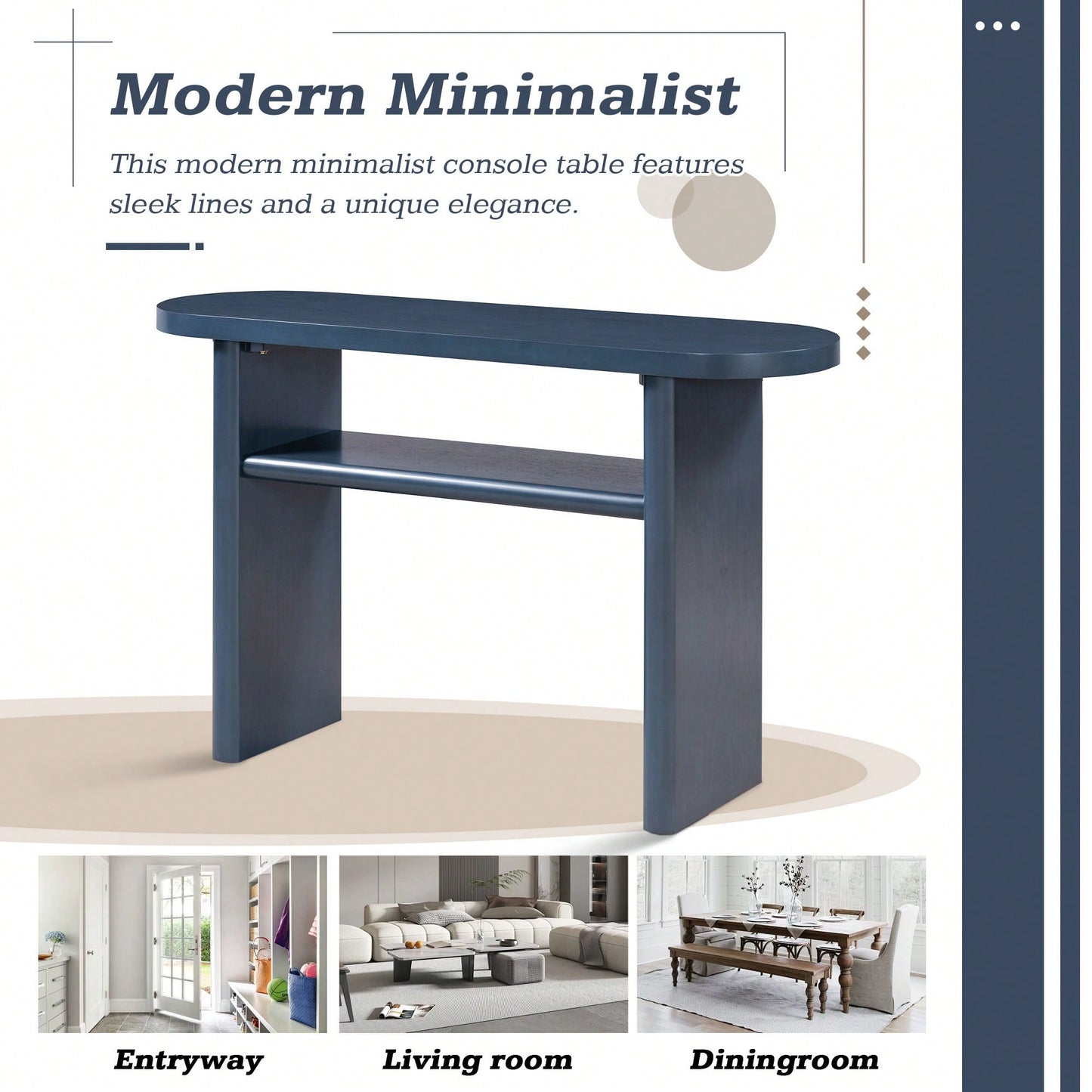 Elegant Minimalist Console Table With Rounded Edges And Sturdy Shelf For Entryway And Living Room In Black